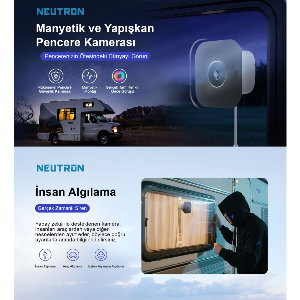 NEUTRON NTL-IP15GS-3MP 3MP Akıllı Wifi Karavan Ve Pencere Kamerası Beyaz