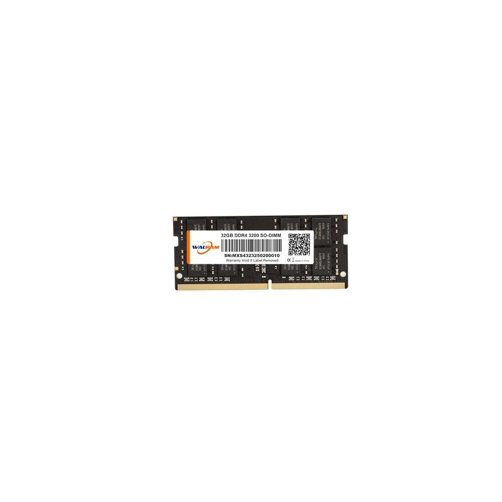 WALRAM logosu ve seri numarası bulunan 32GB DDR4 3200 SO-DIMM RAM modülü.