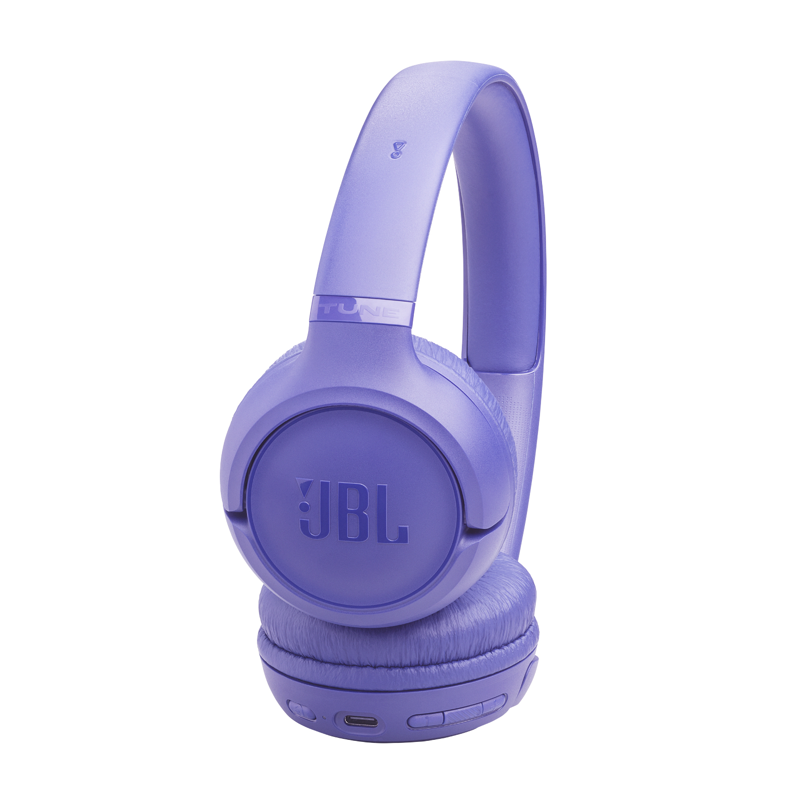 Lila JBL Kopfhörer mit Bügel und Ohrpolstern auf weißem Hintergrund.