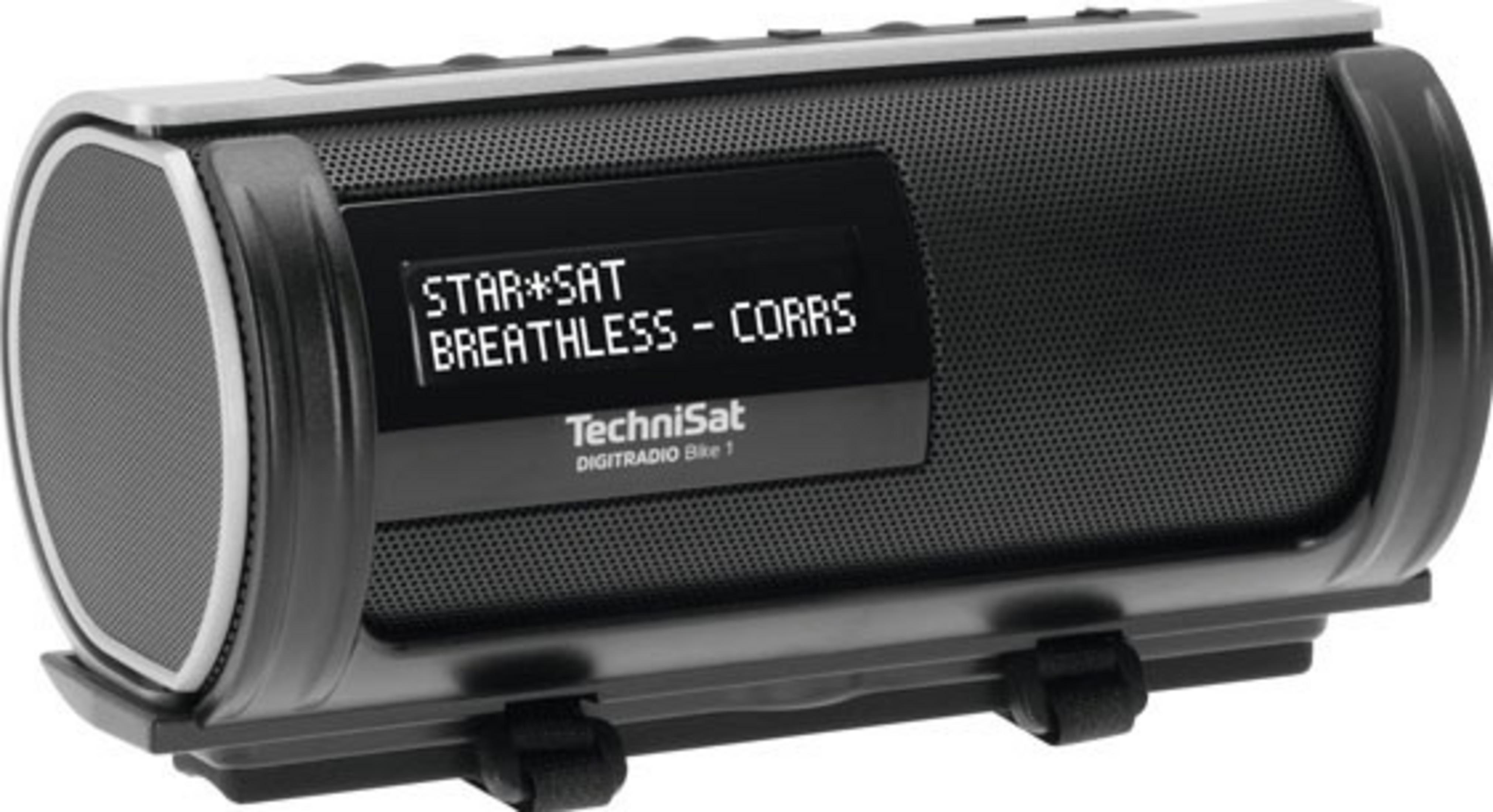 Przenośne radio z czarną obudową i srebrnymi akcentami.