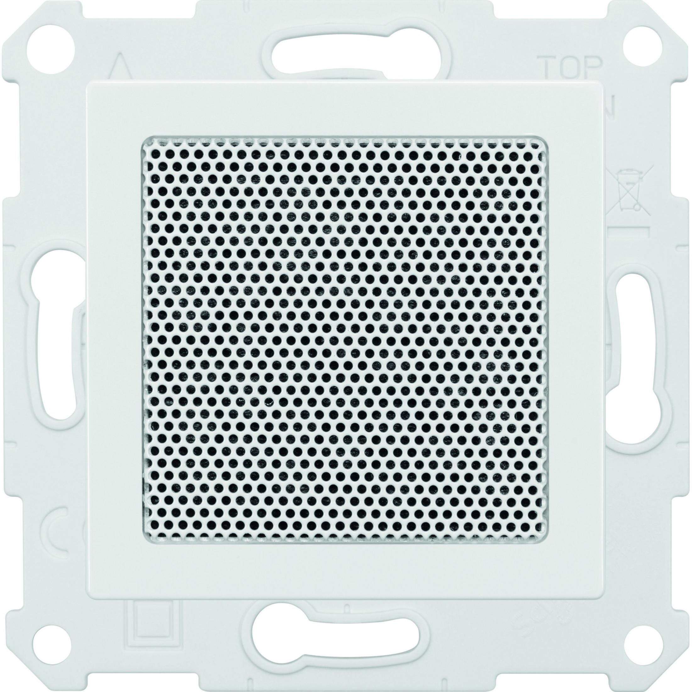 Biała ramka włącznika światła z perforowaną osłoną.