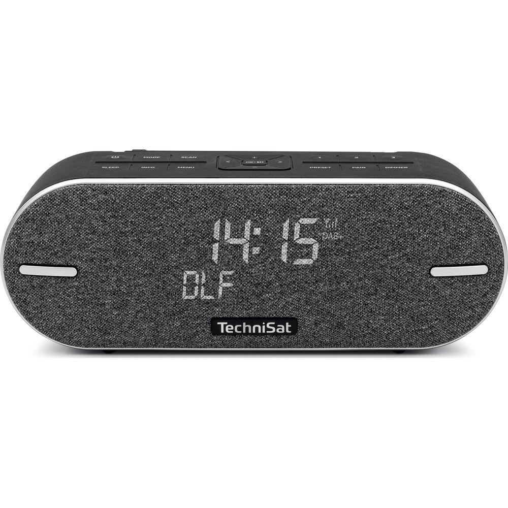 Cyfrowy budzik z wyświetlaczem pokazuje 14:15.