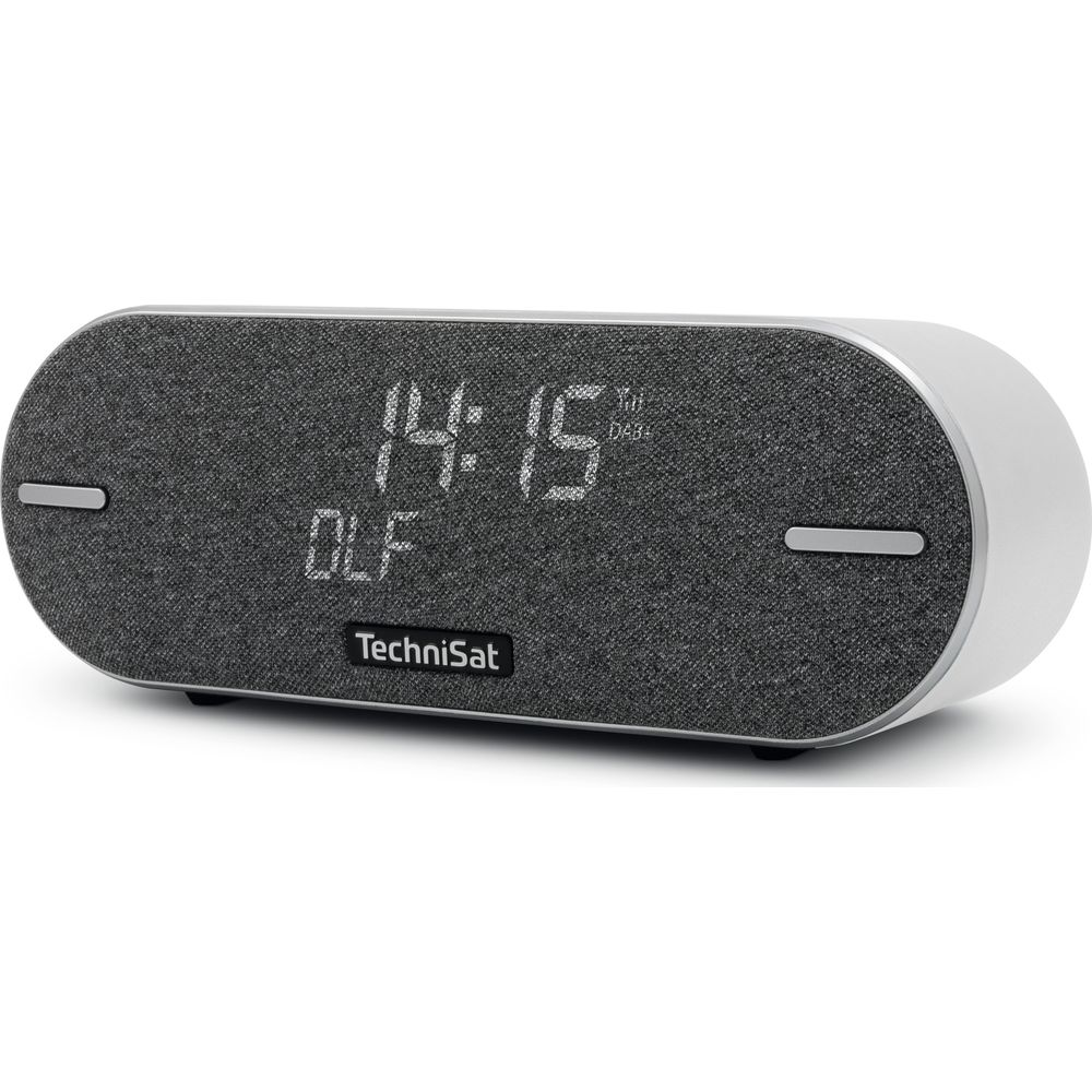 Nowoczesny radiobudzik z cyfrowym wyświetlaczem pokazującym 14:15.