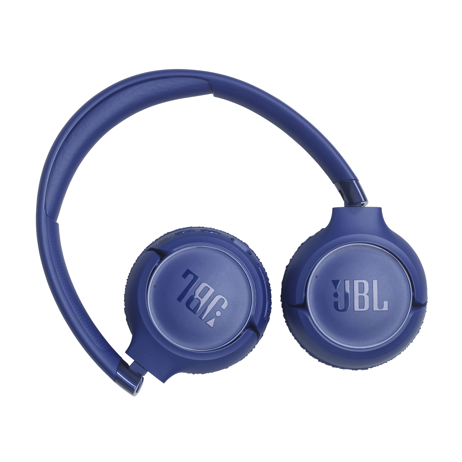 Cuffie JBL blu con archetto imbottito, su sfondo bianco.