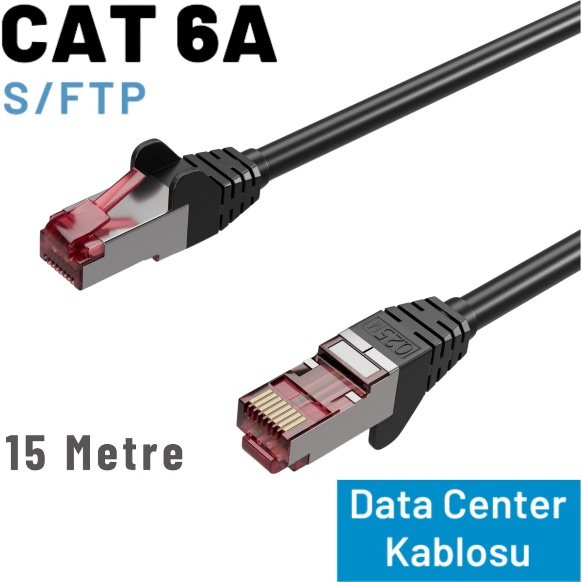 CAT 6A S/FTP ağ kablosu, 15 metre, RJ45 konektörlü.