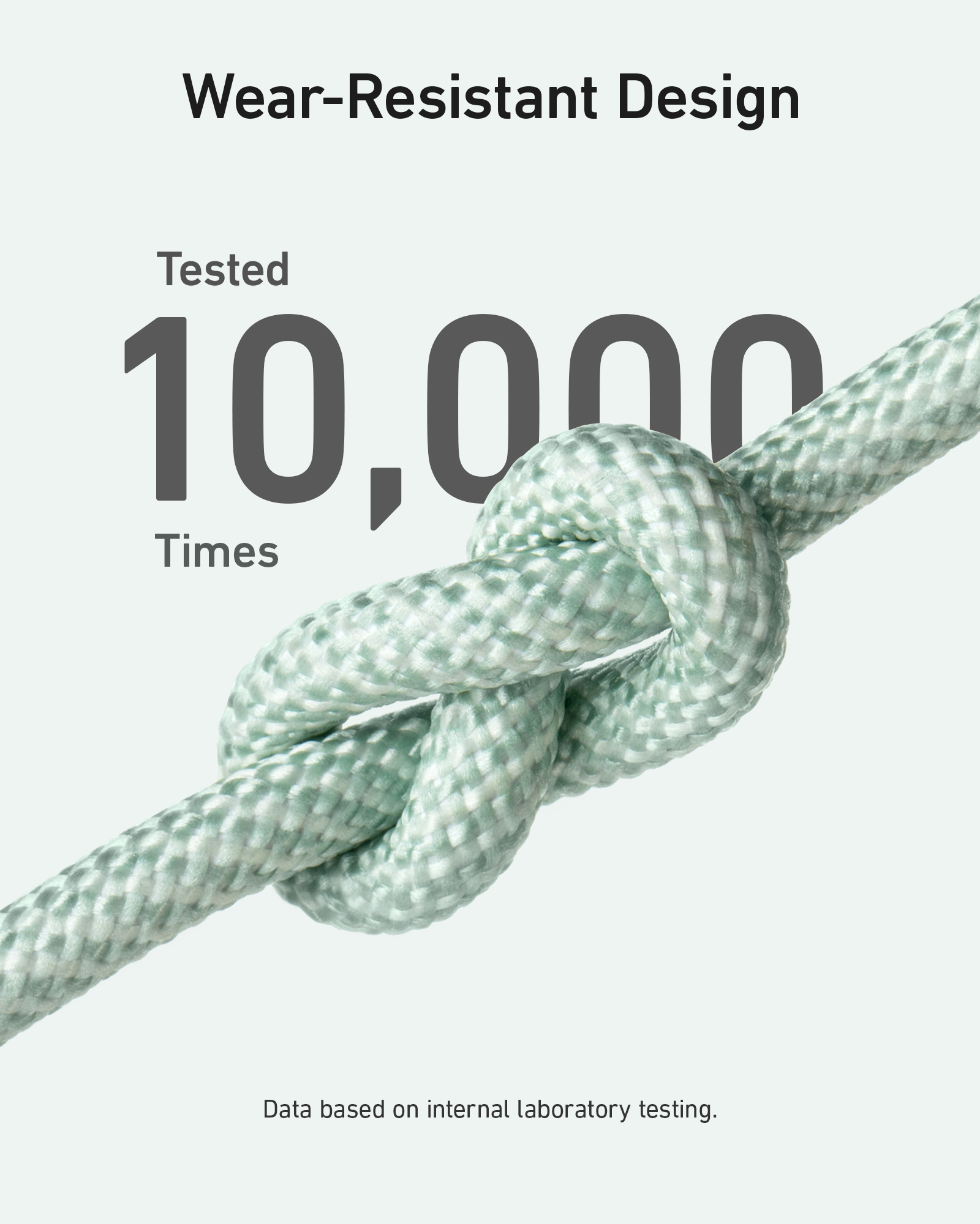 Corda verde legata in un nodo, testata 10.000 volte.