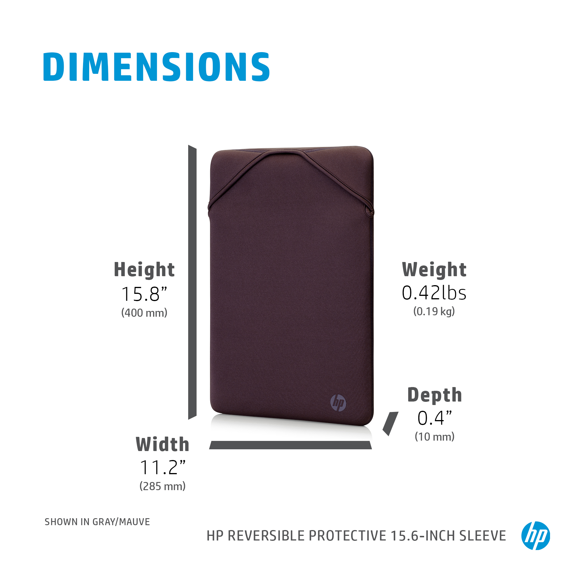 HP Wendehülle, 15,6 Zoll, Grau/Mauve. Maße: H 15,8", B 11,2", T 0,4".