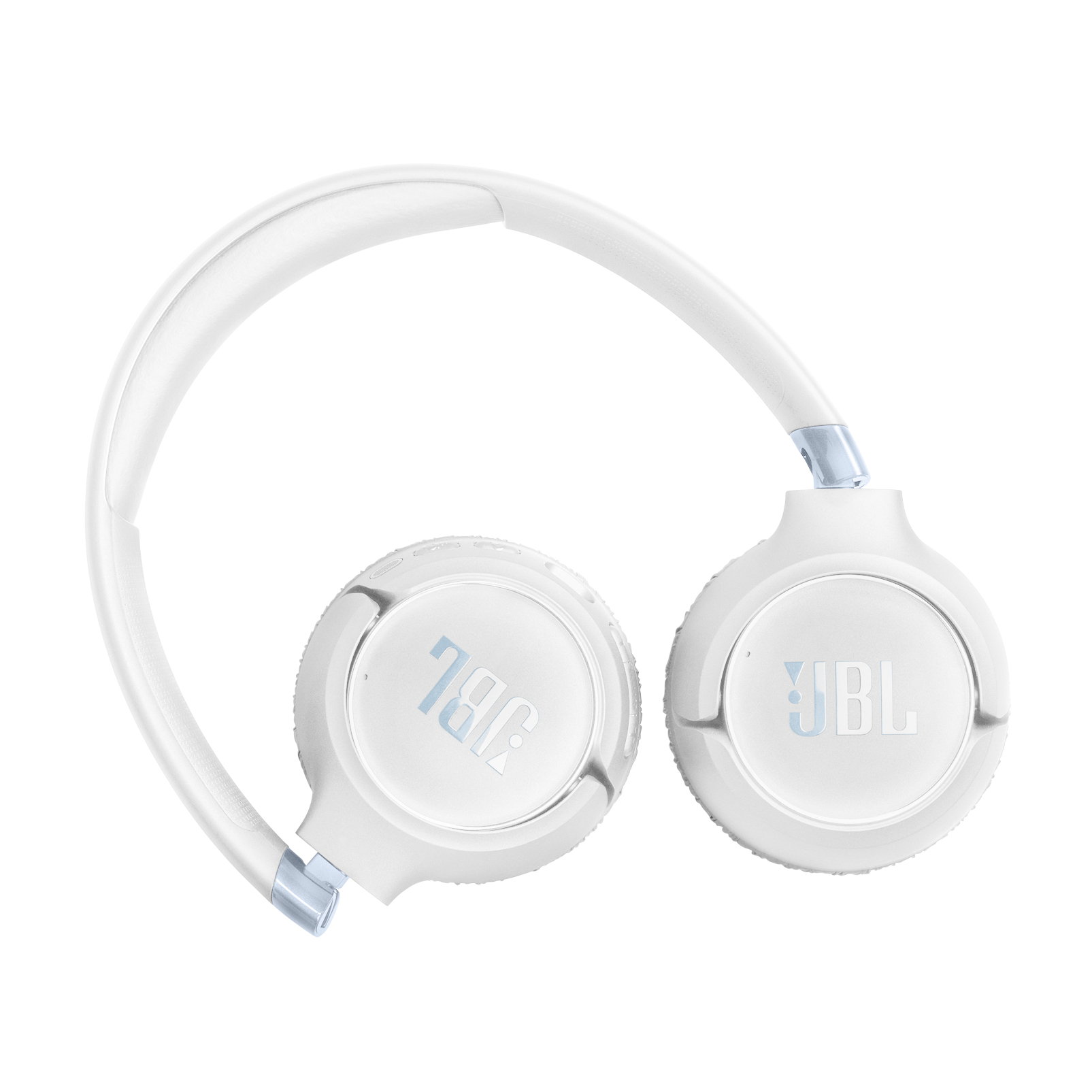Casque JBL blanc avec accents argentés sur fond blanc.
