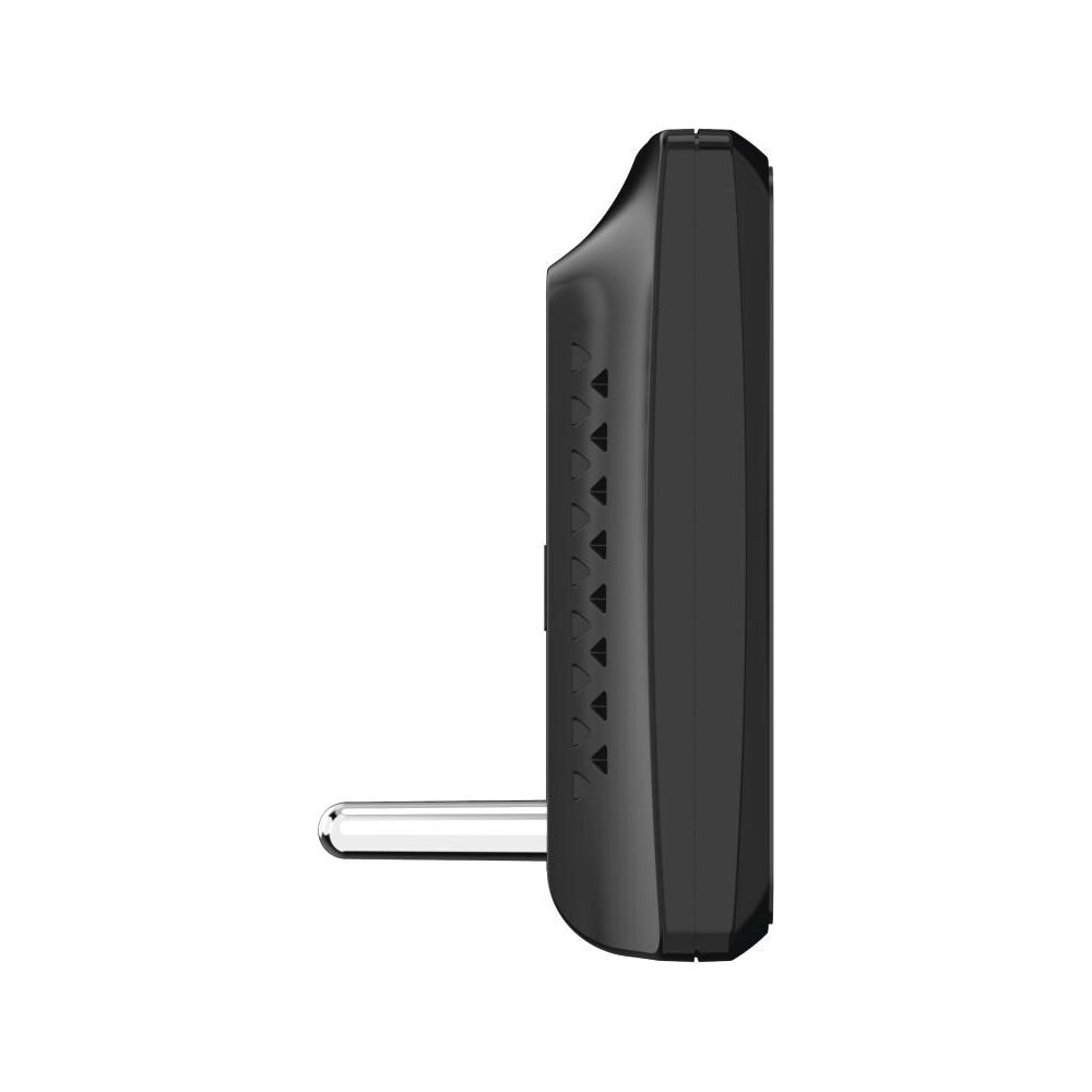 Czarna wtyczka z zakrzywionym metalowym bolcem na białym tle.