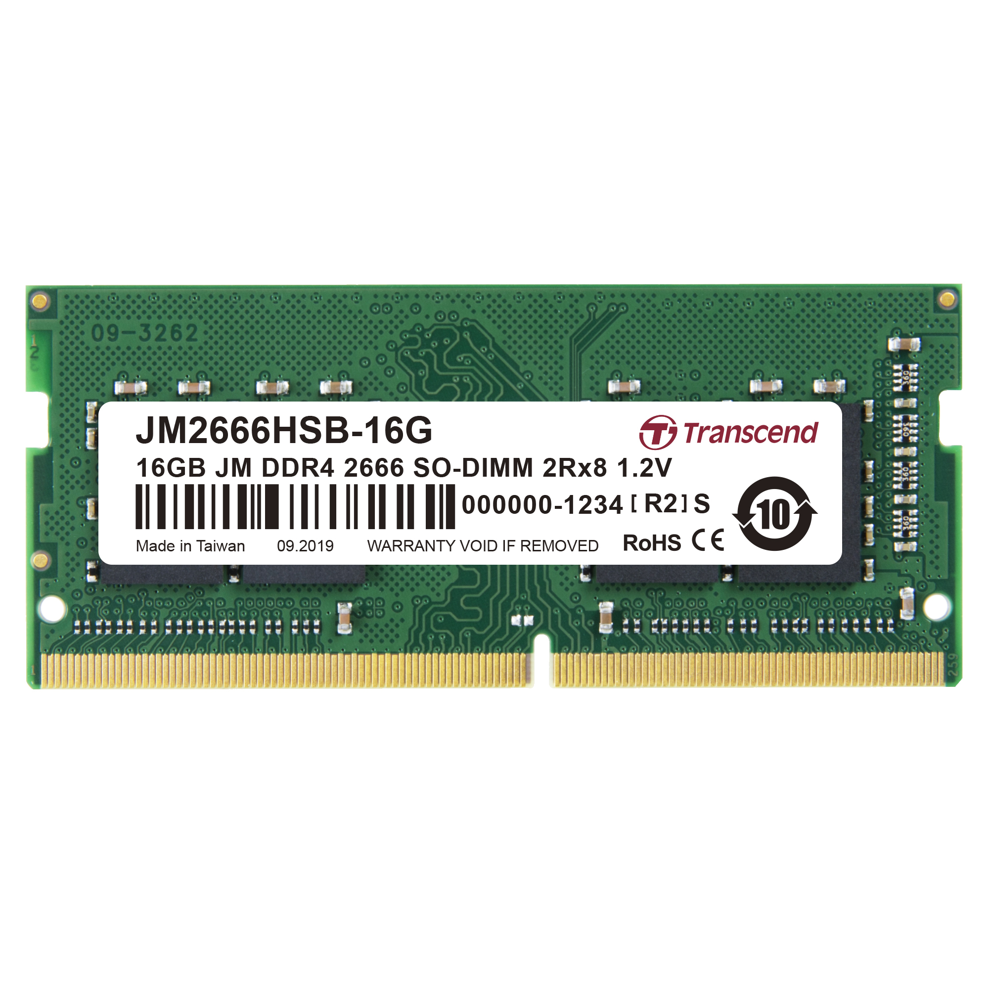 Zielony moduł pamięci RAM z etykietą: 16GB DDR4 2666 SO-DIMM