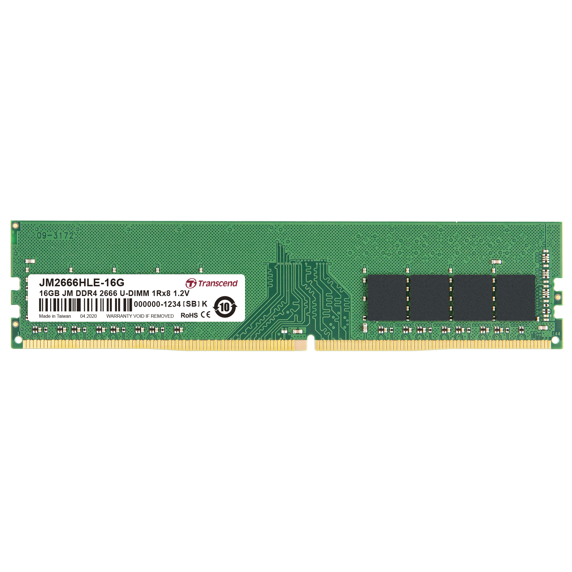 Zielony moduł RAM DDR4 16 GB, 2666 MHz, 1.2V, oznaczenie JM2666HLE-16G.