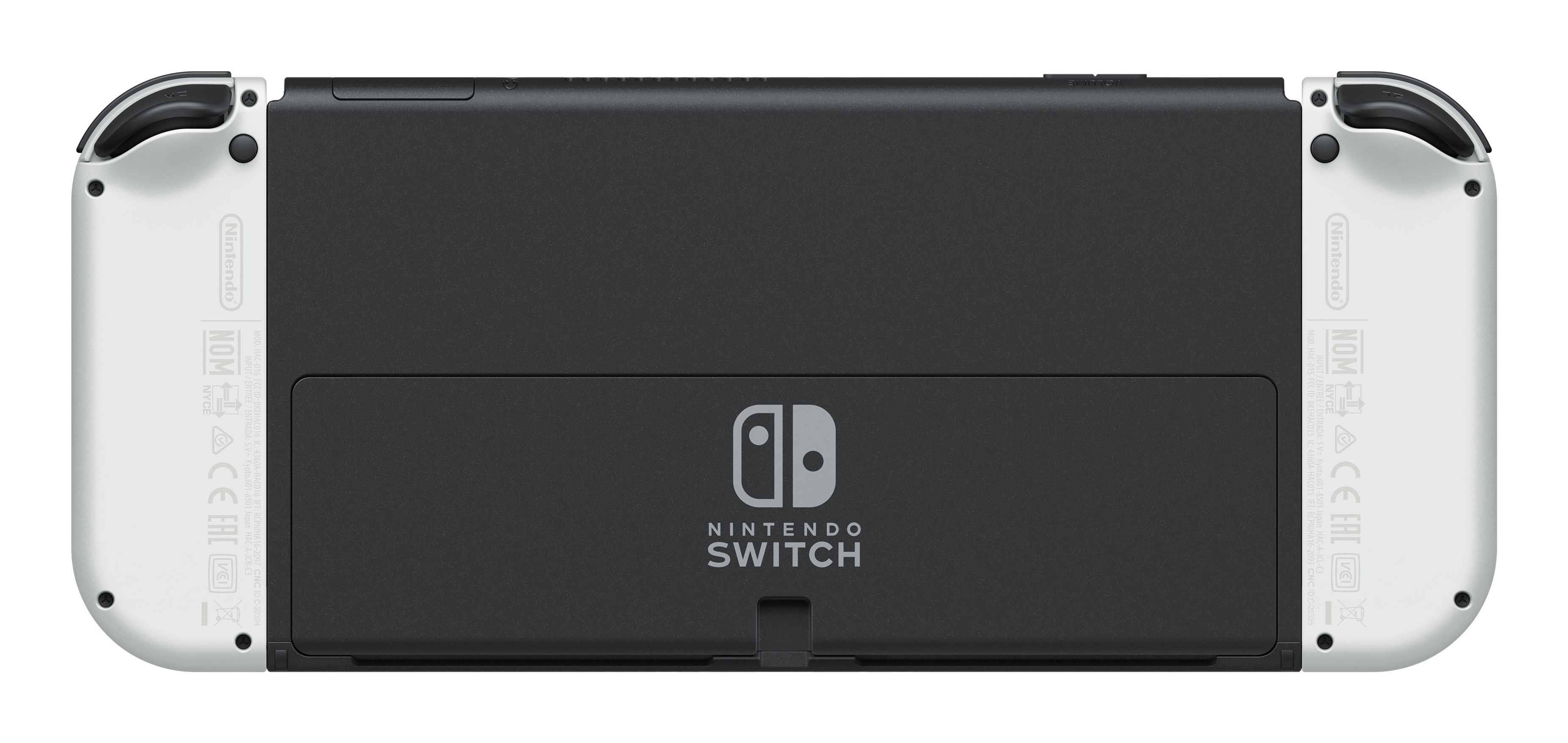 Tył konsoli Nintendo Switch w kolorze czarno-białym z logo.