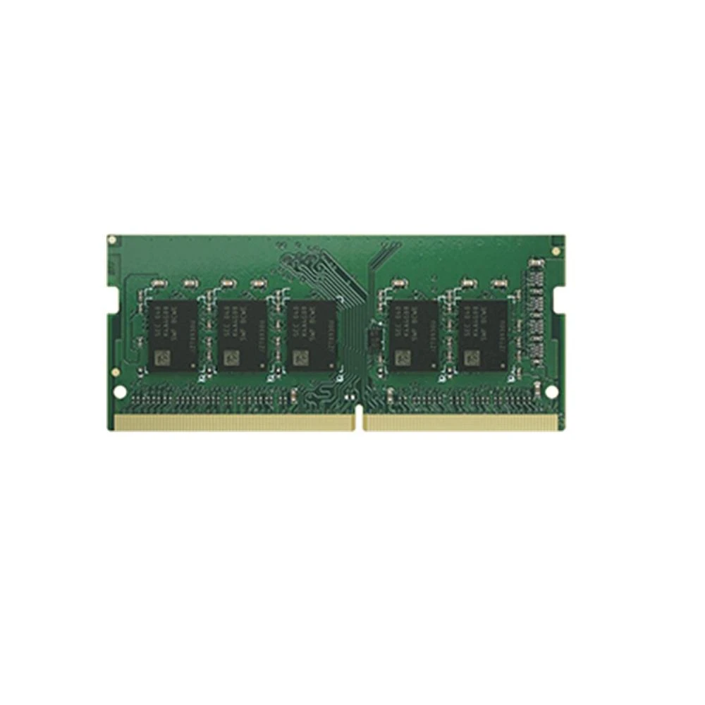 Un modulo RAM verde con otto chip di memoria neri e contatti dorati.
