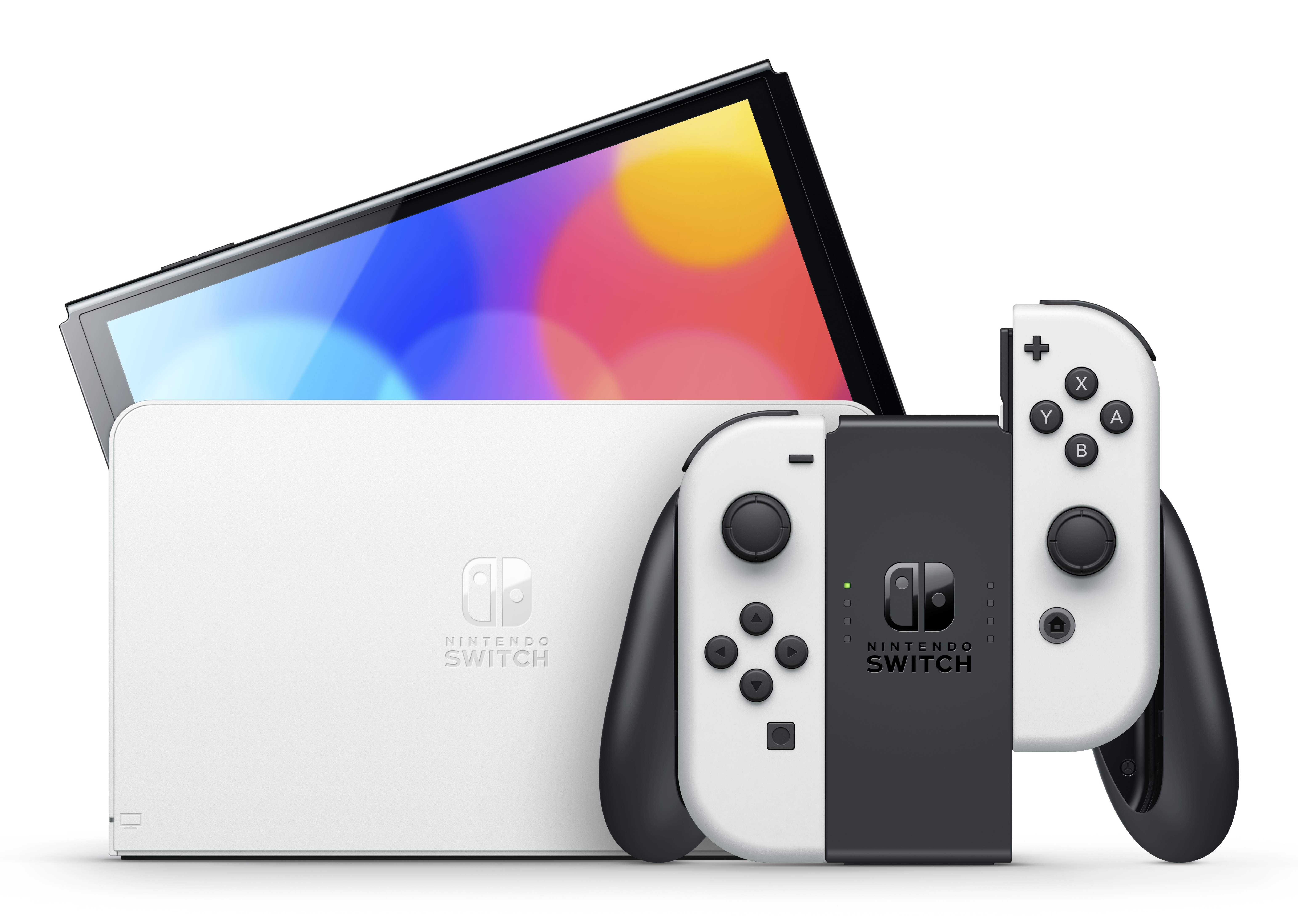Biała konsola Nintendo Switch z kontrolerem przymocowanym do boku.