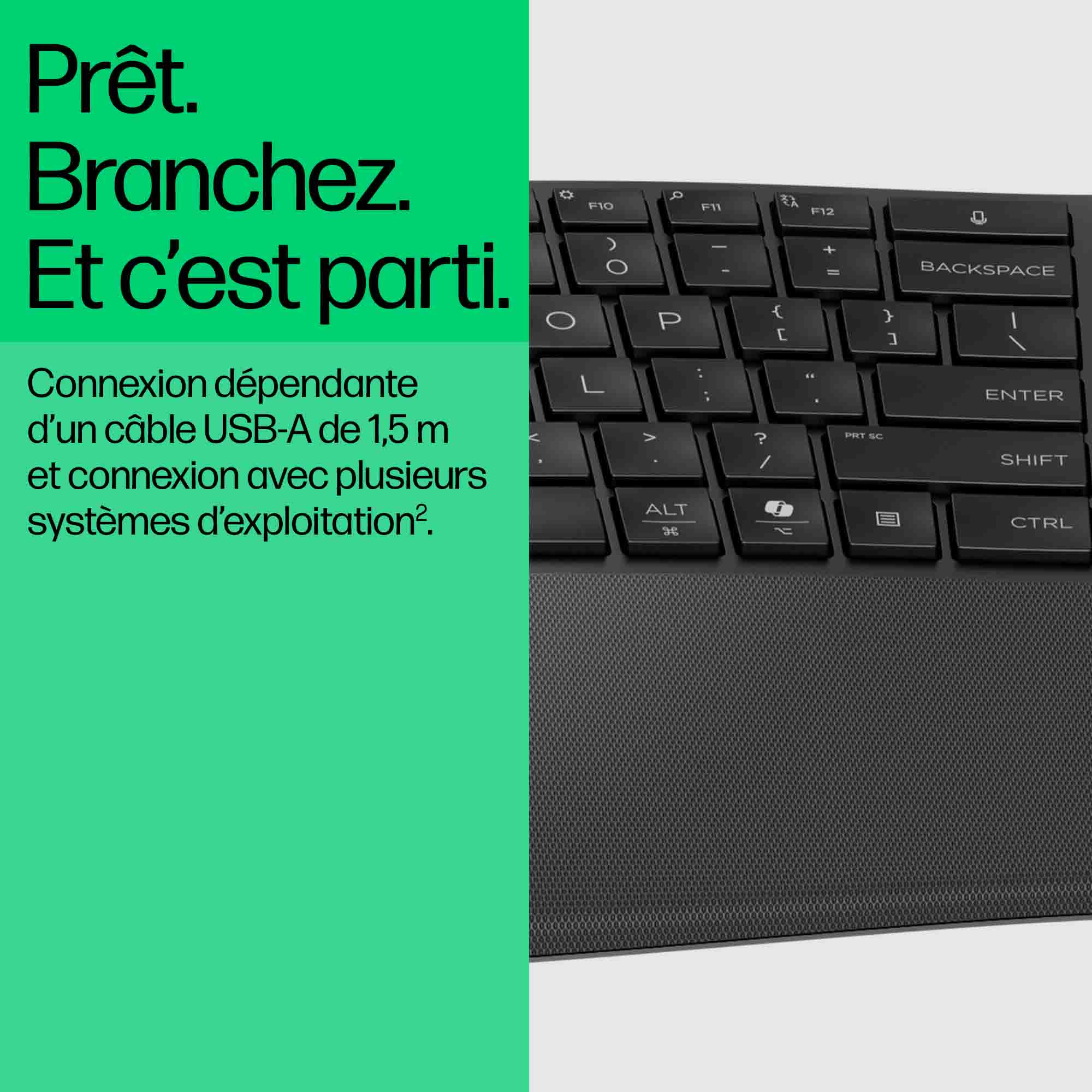 Czarna klawiatura z francuskim tekstem. Gotowy. Podłącz. I gotowe.