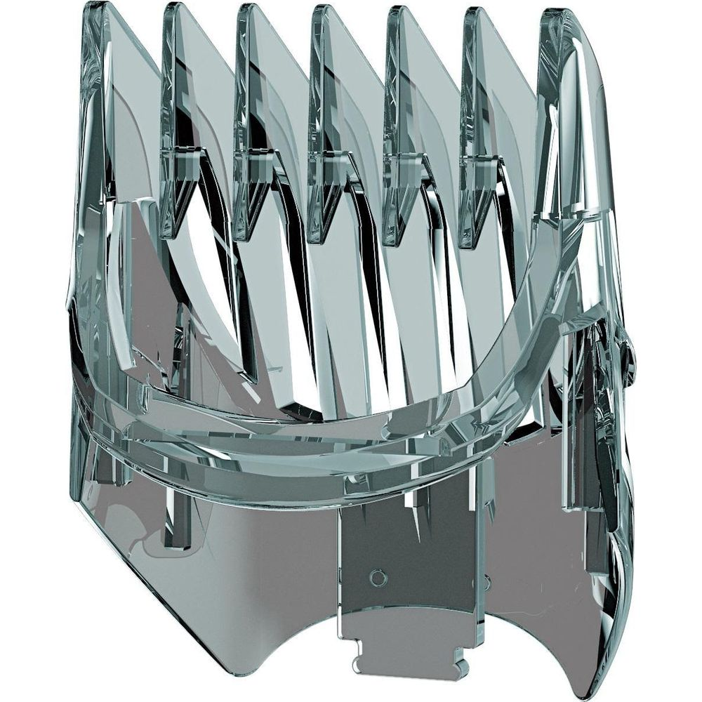 Przezroczysta nasadka grzebieniowa do maszynki z ząbkami, zbliżenie.