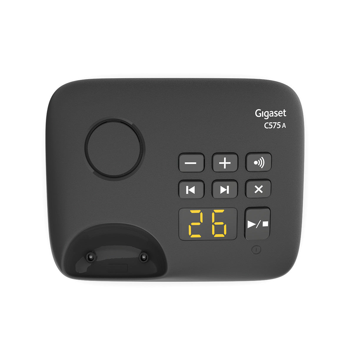 Schwarzes Gigaset C575 A Telefon mit Tasten und digitaler Anzeige.