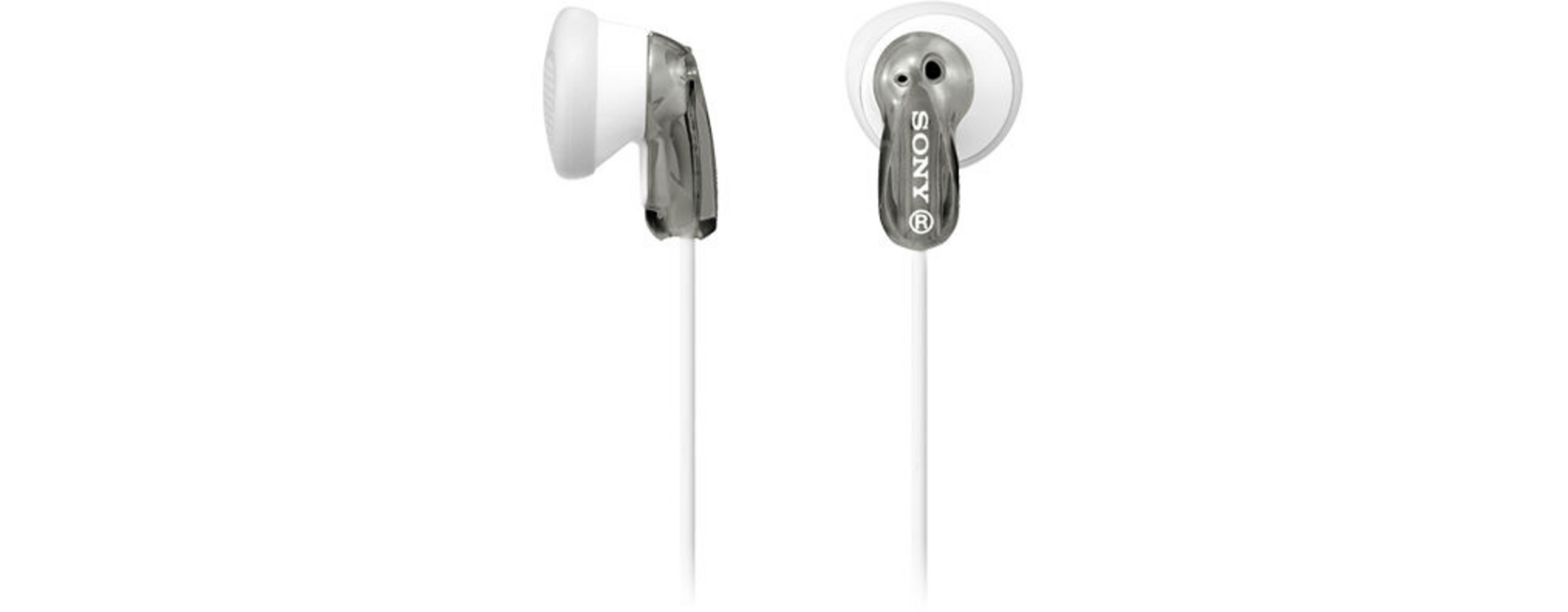 Weiße In-Ear-Kopfhörer mit transparentem Gehäuse und Sony-Logo.