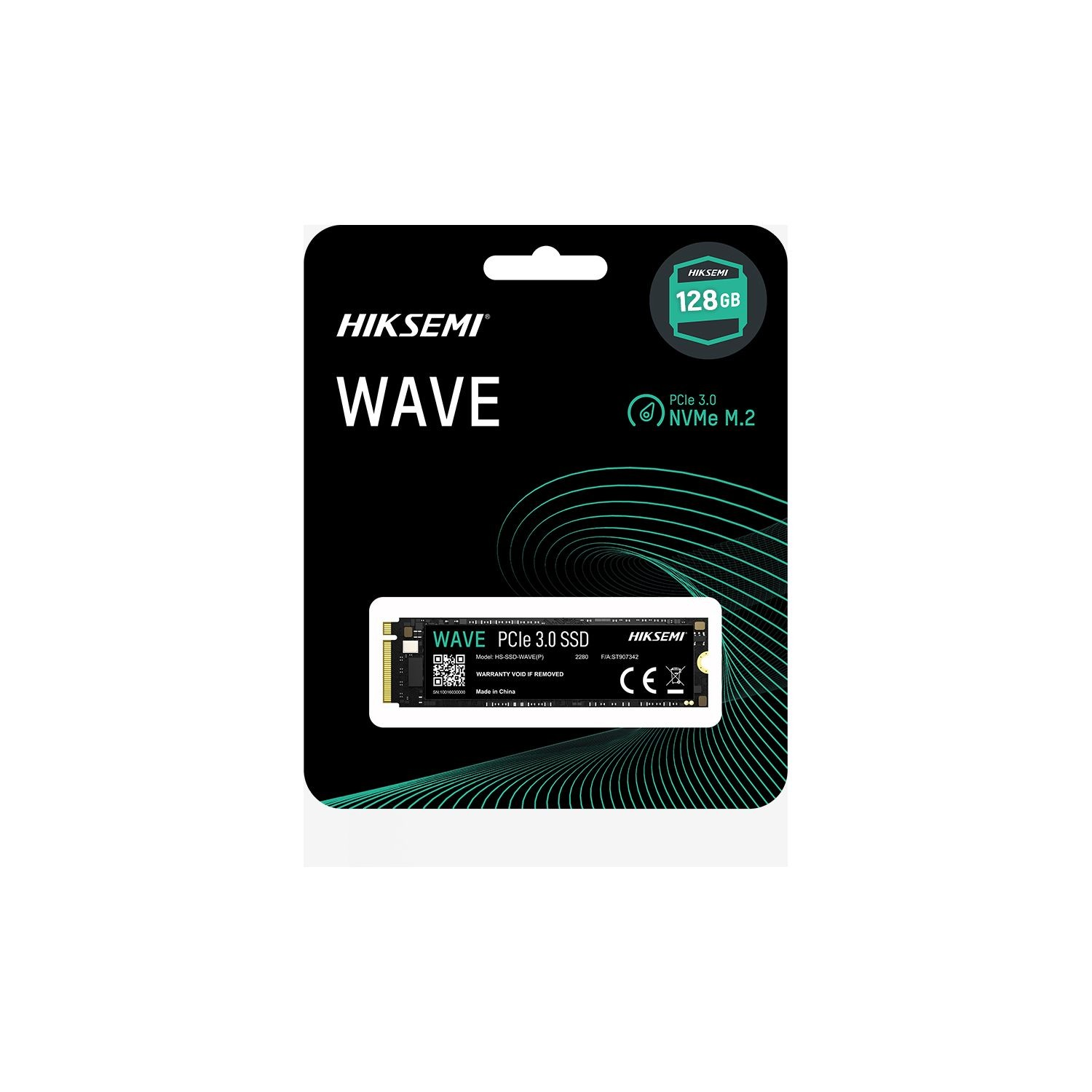 Hiksemi Wave 128GB M.2 NVMe SSD, ürün resimli siyah kutusunda.