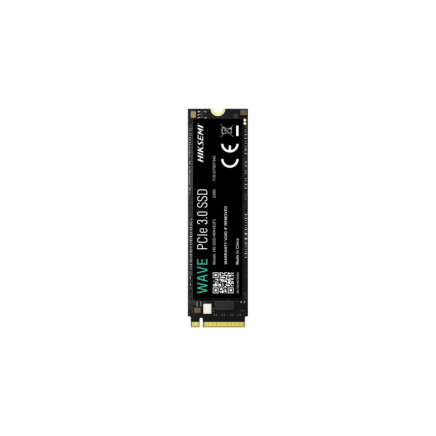 Siyah arka plan üzerinde QR kodlu ve CE işaretli HIKSEMI PCIe 3.0 SSD.