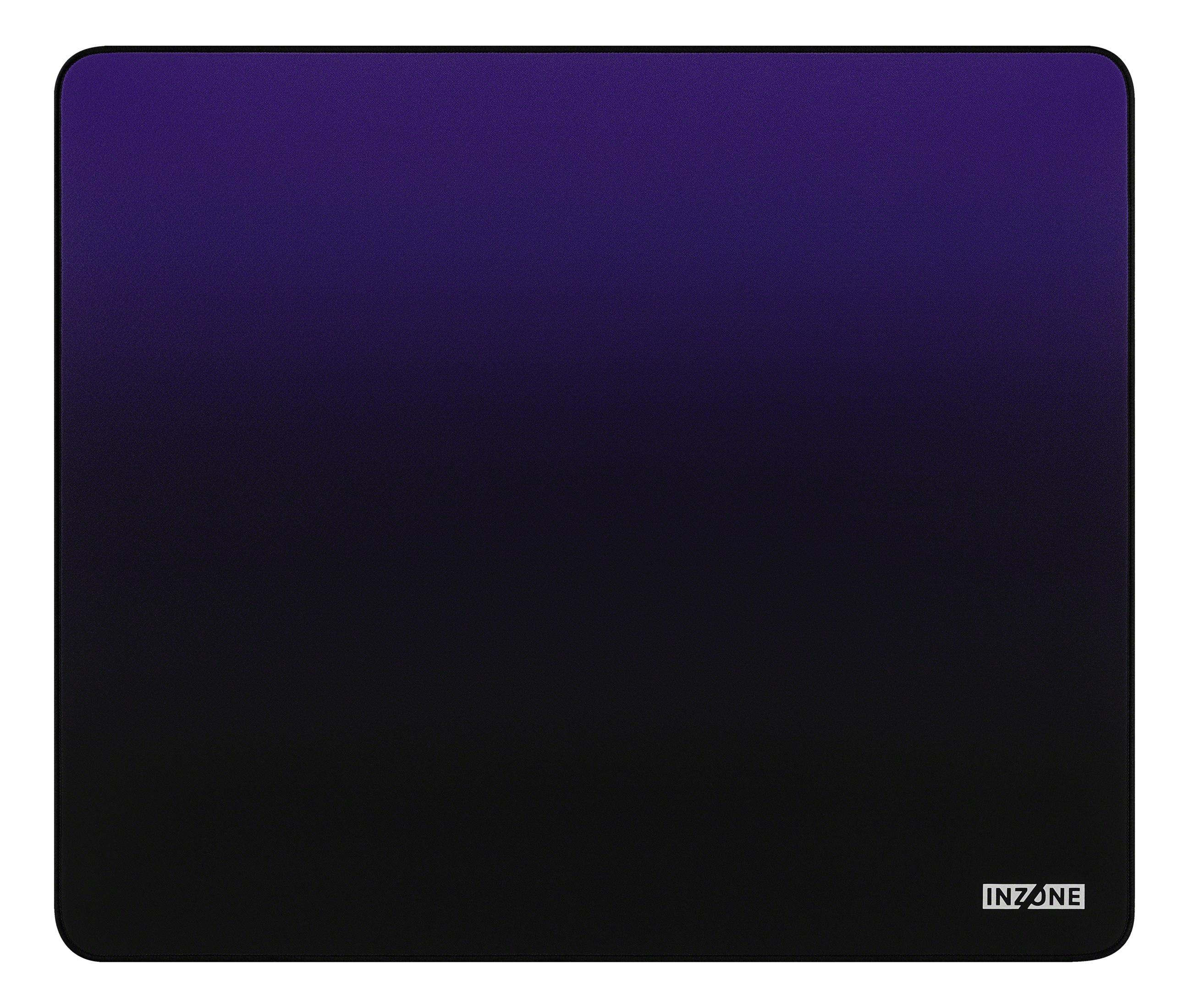Tapis de souris noir avec dégradé violet, logo INZONE en bas à droite.