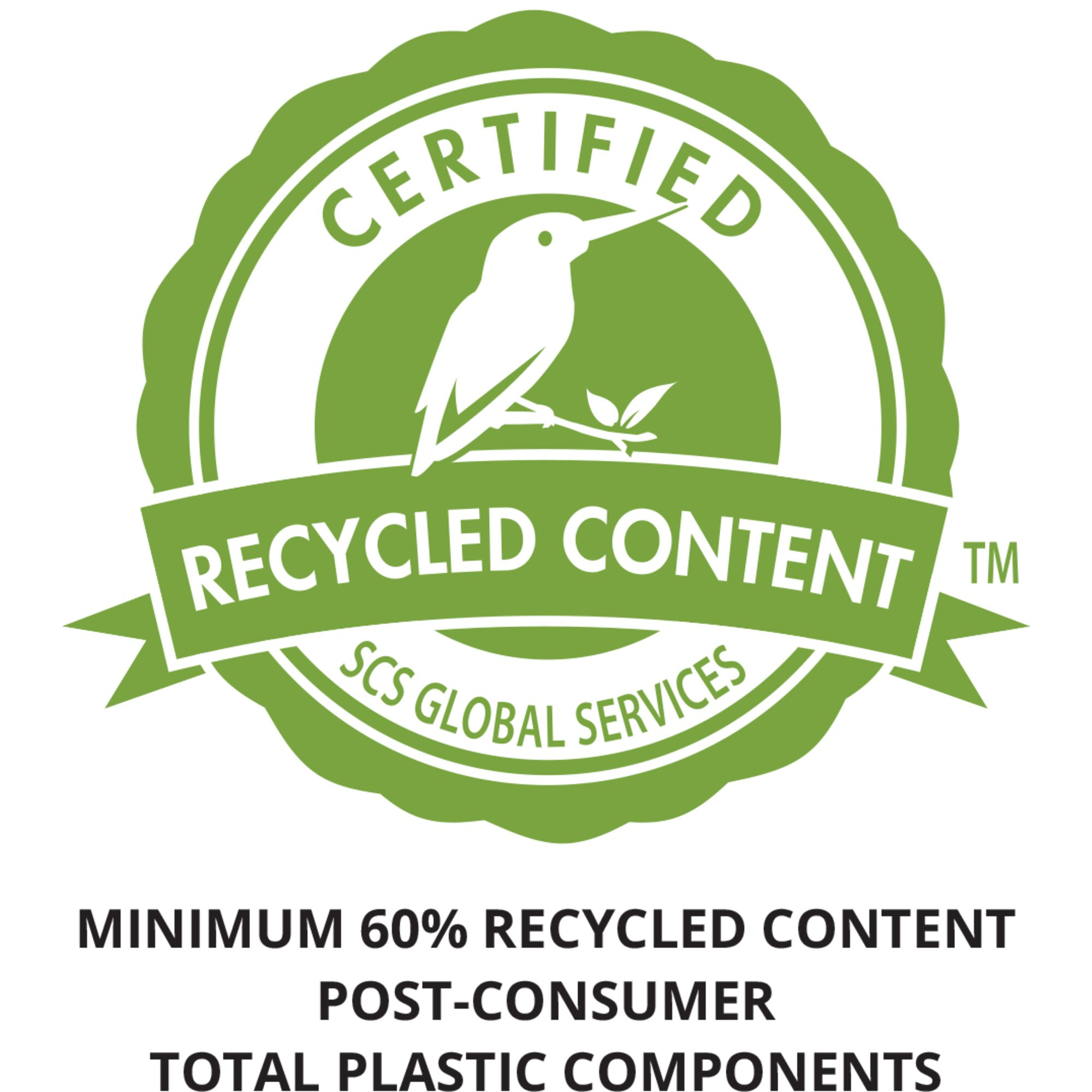 Zielona pieczęć 60% zawartości z recyklingu z ptakiem.
