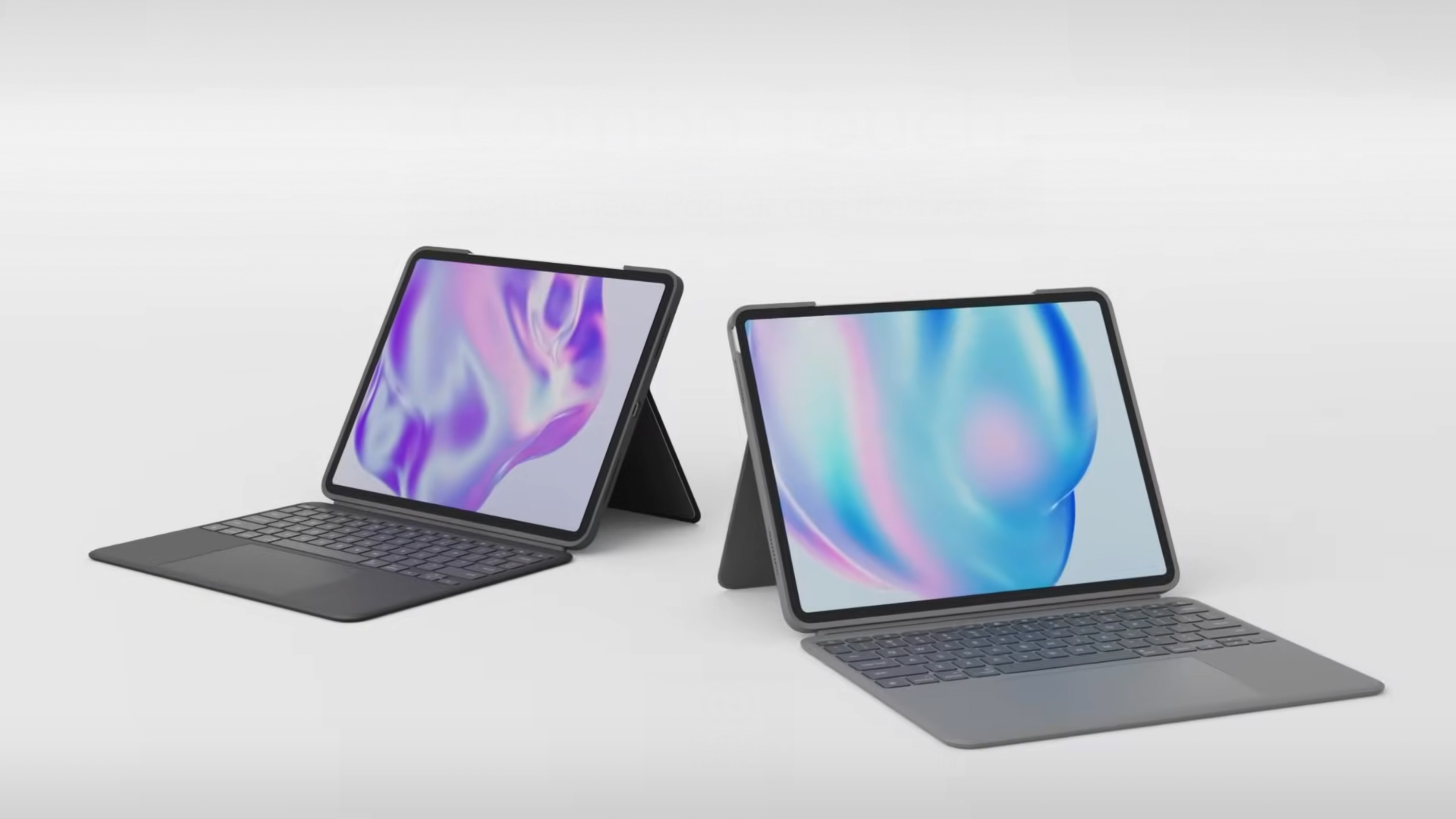 Dos tabletas con teclados sobre fondo claro, patrones abstractos en pantallas.