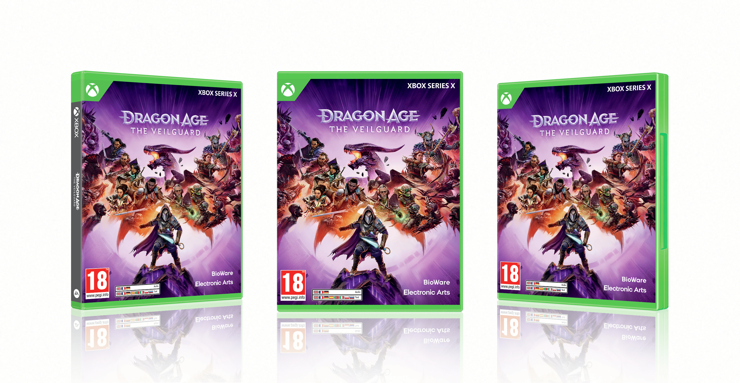 Custodia Xbox Series X di Dragon Age: The Veilguard con guerrieri e drago.