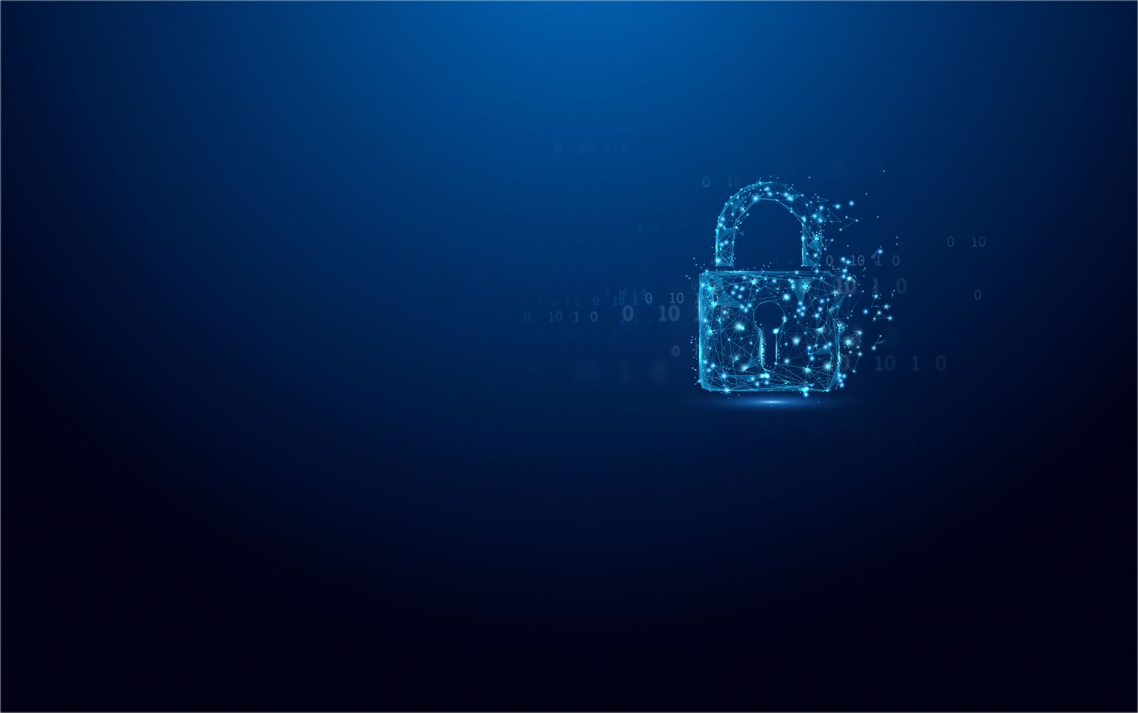 Cyfrowy niebieski kłódka z kodem binarnym w tle.