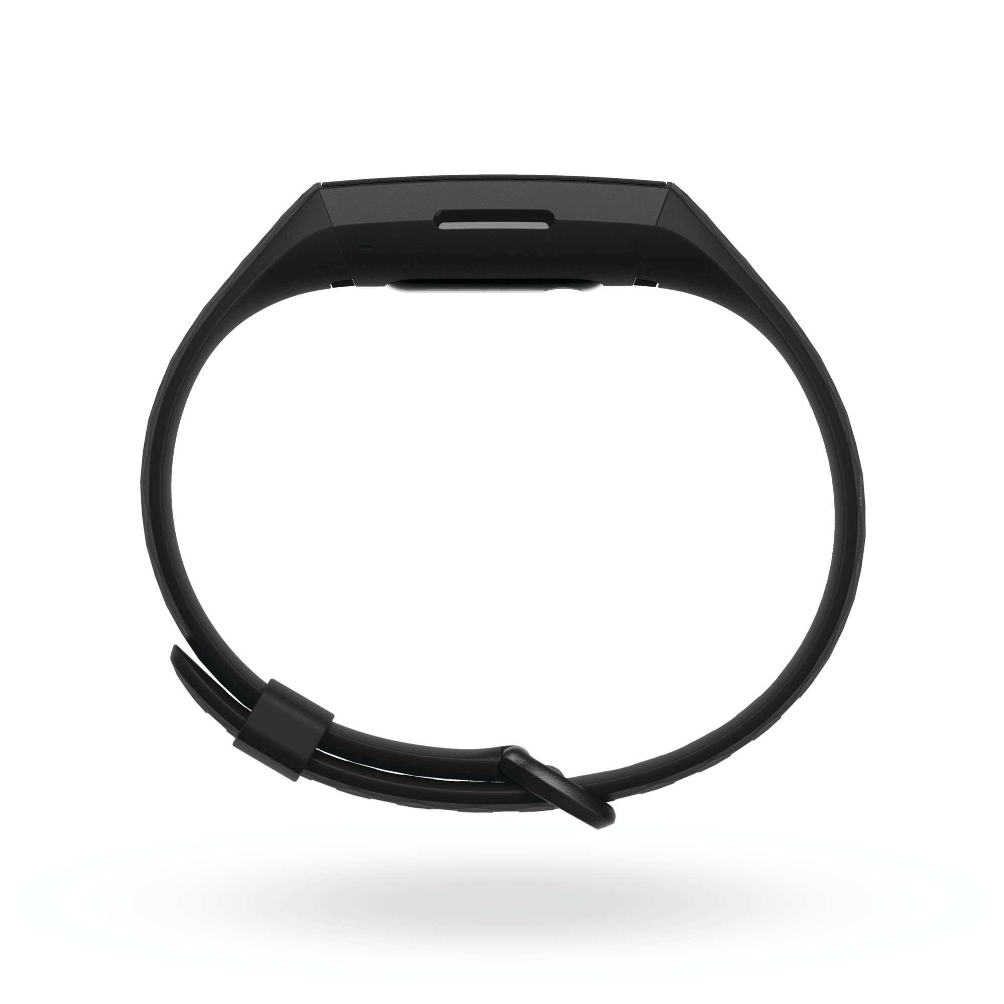 Schwarzes Fitnessarmband mit digitalem Display und Schnallenverschluss.