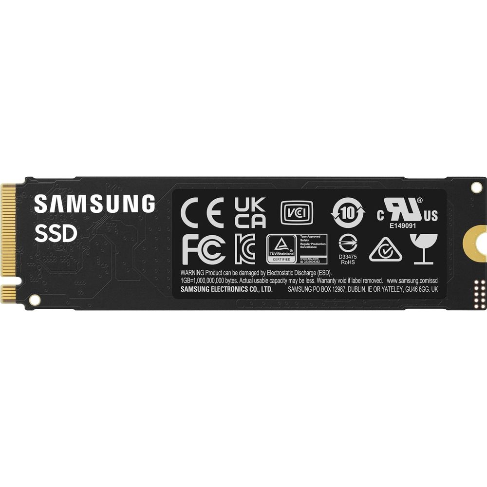 Czarny dysk SSD Samsung z certyfikatami CE, UKCA, VCI, TÜV, RoHS i USA.