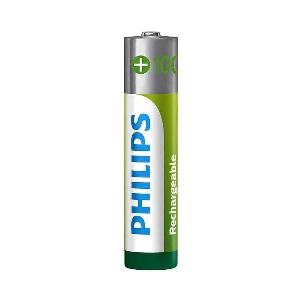 Bateria Philips AAA z napisem 'Rechargeable' i znakiem plus.