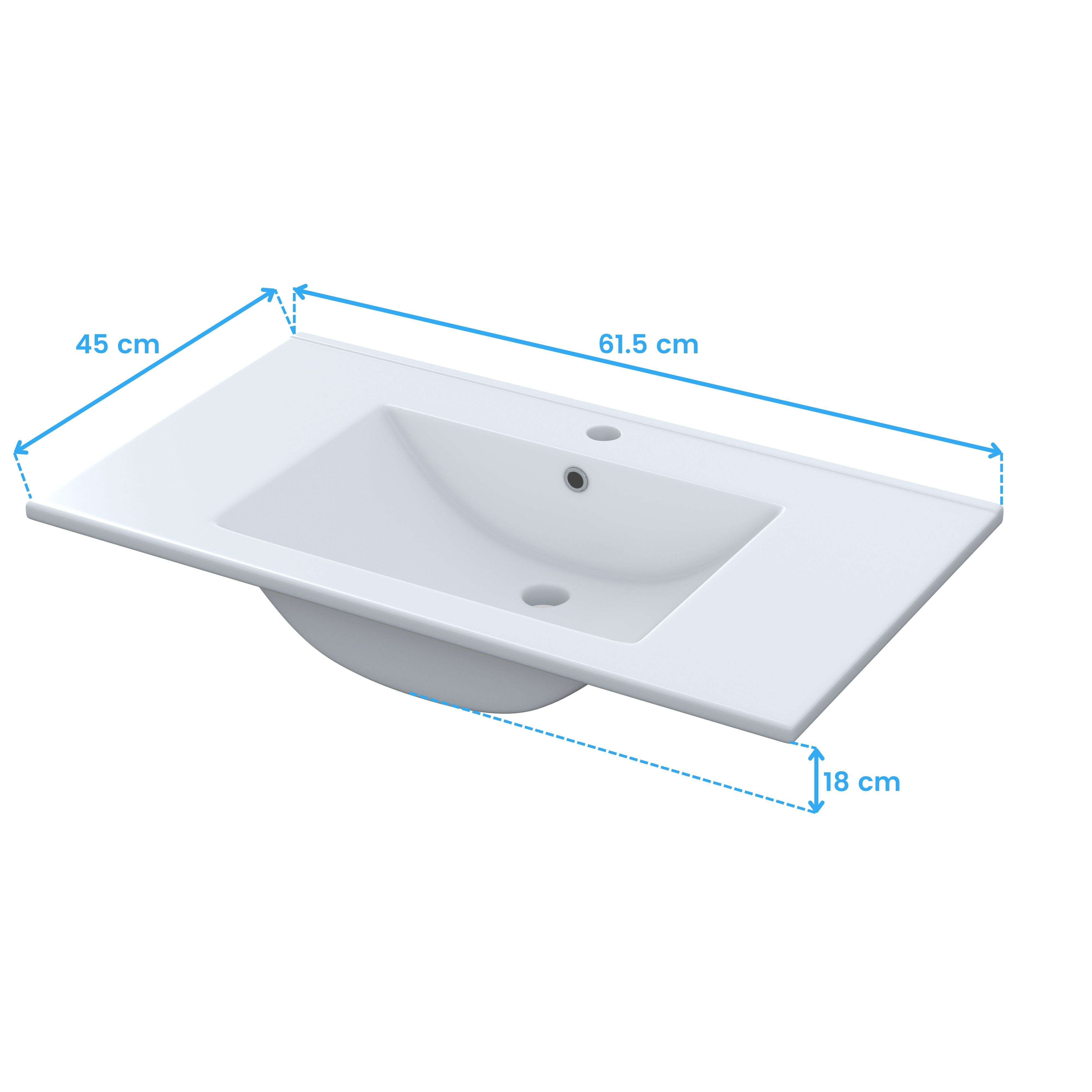 Lavabo blanco con dimensiones 61,5x45x18 cm.