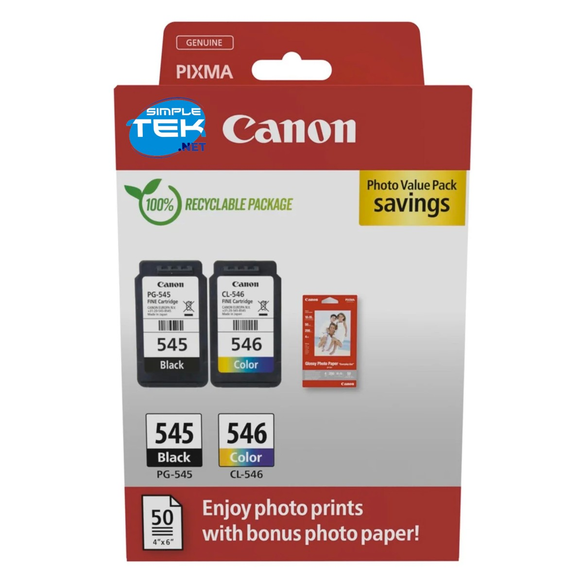 Tusze Canon Pixma PG-545 czarny i CL-546 kolorowy z papierem fotograficznym.