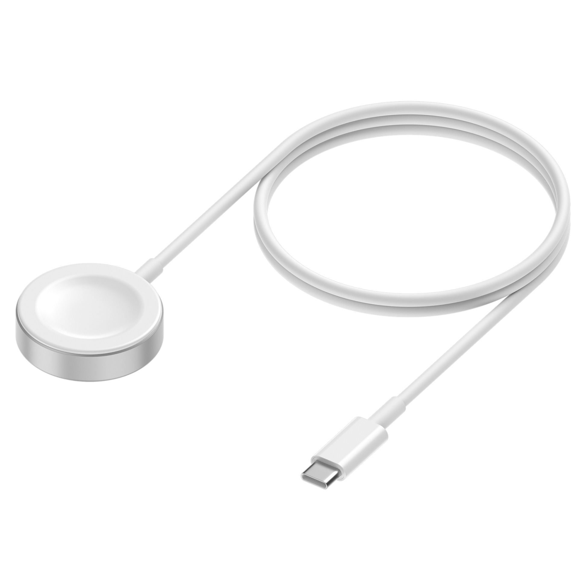Biały kabel ładujący ze złączem USB-C i magnetyczną ładowarką.