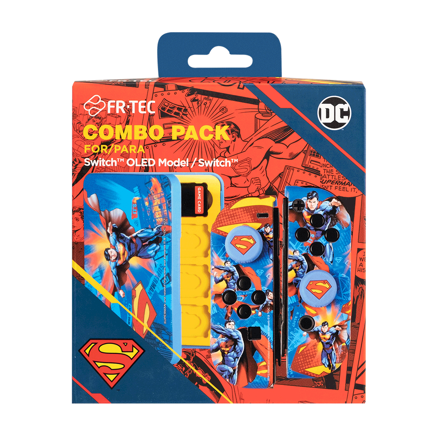 Confezione combo per Nintendo Switch con grafica di Superman e logo DC.