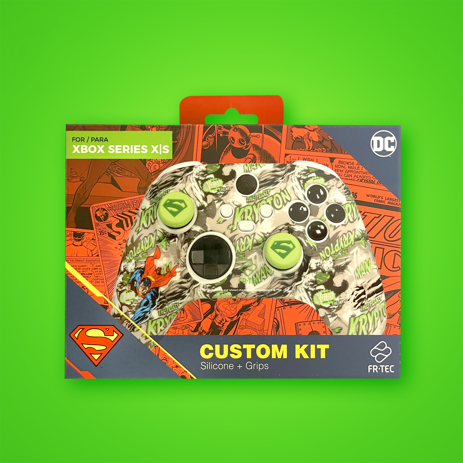 Xbox Series X/S controller kit met Superman design, DC Comics en FR-TEC logo.