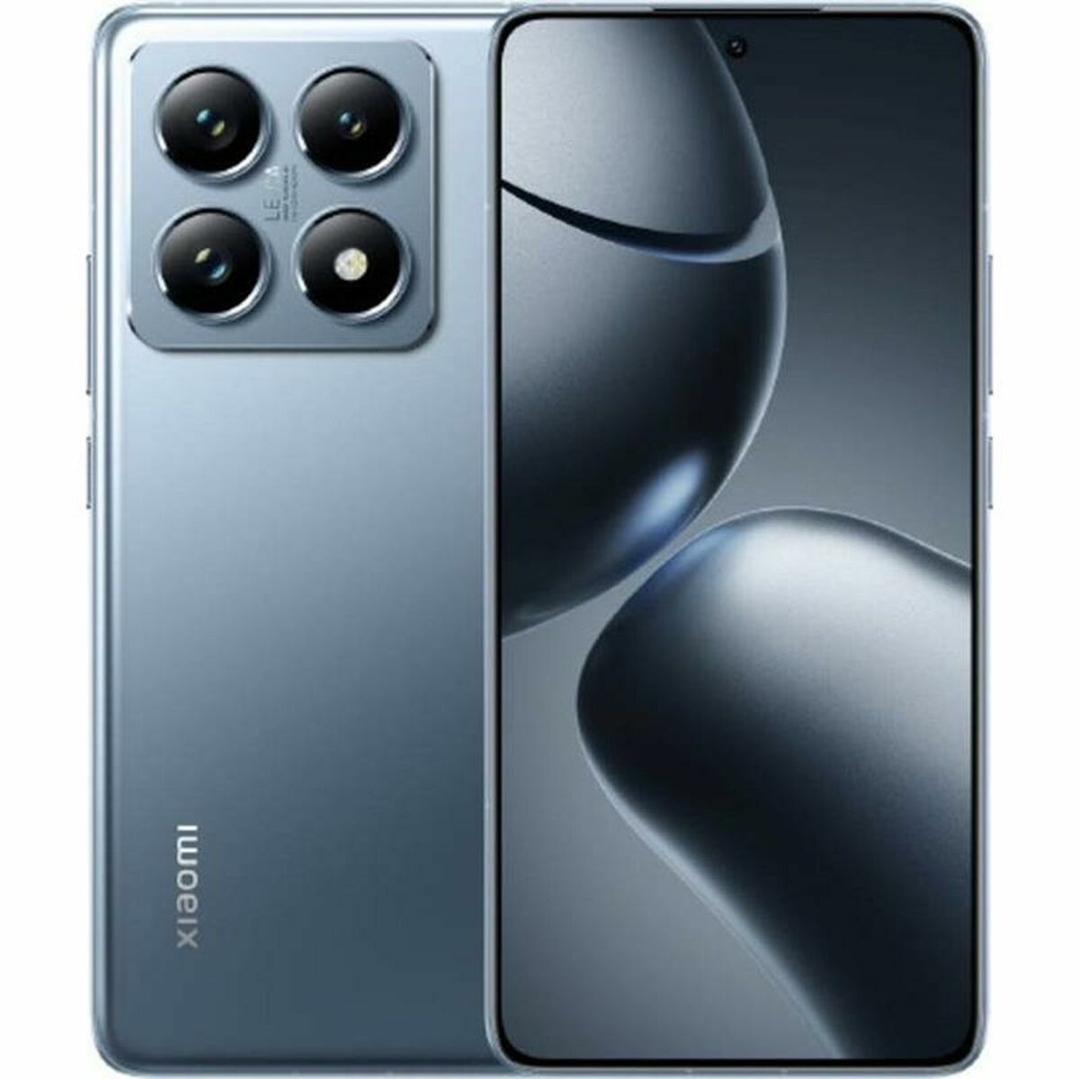 Niebieski smartfon Xiaomi z czterema aparatami z tyłu i dużym ekranem.