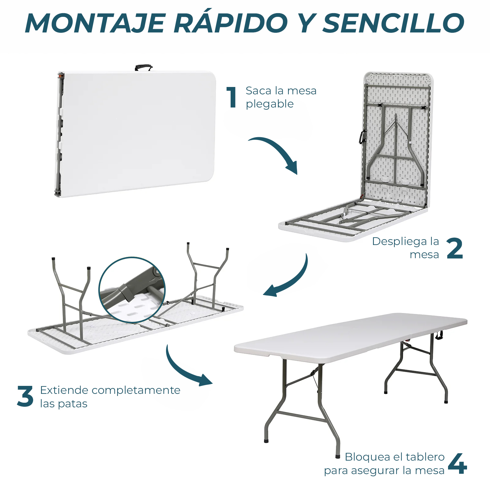 Instrucciones para desplegar una mesa blanca: 4 pasos.