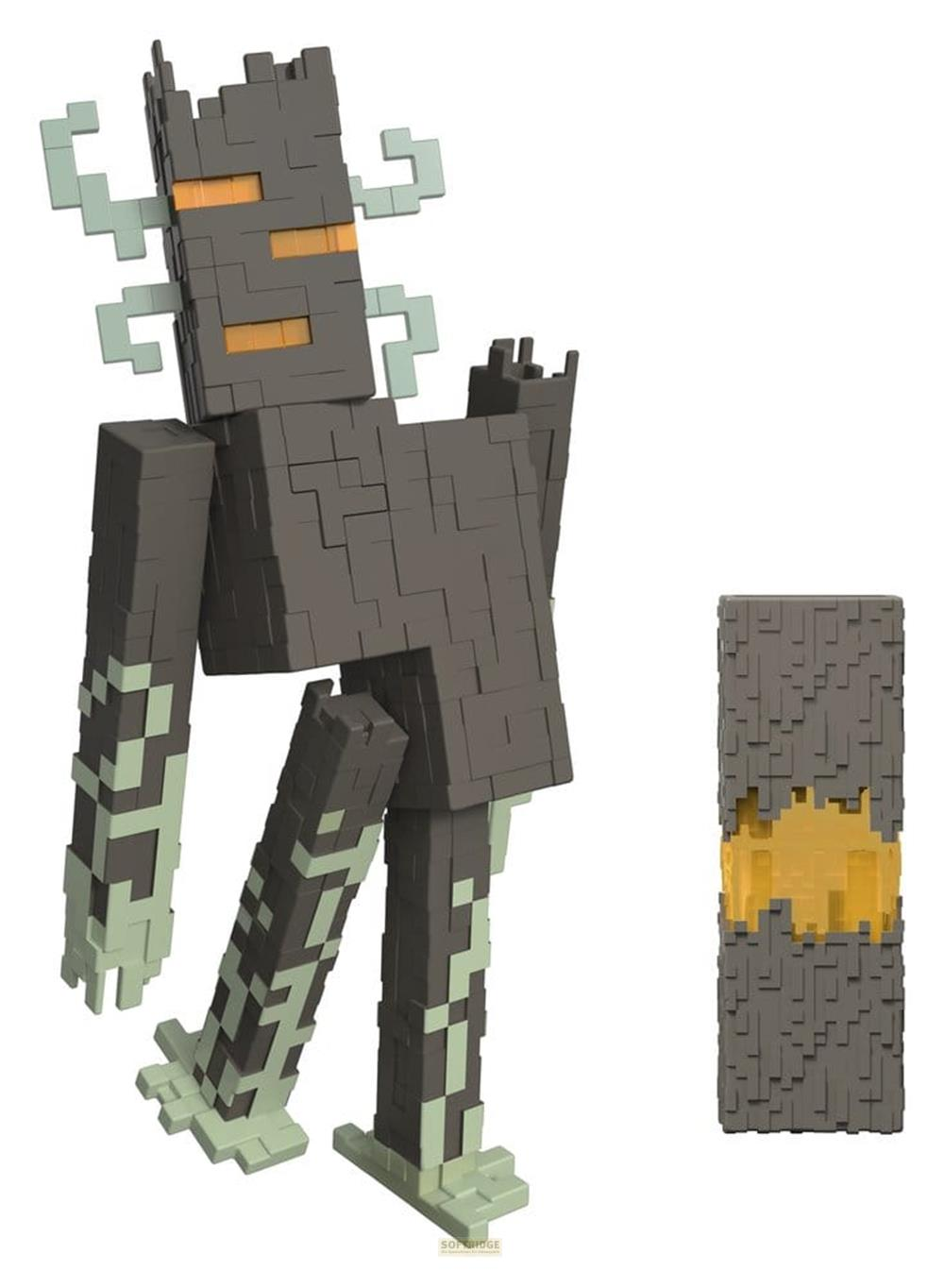Ein grauer Minecraft-Charakter mit orangefarbenen Augen und hellgrünen Akzenten.