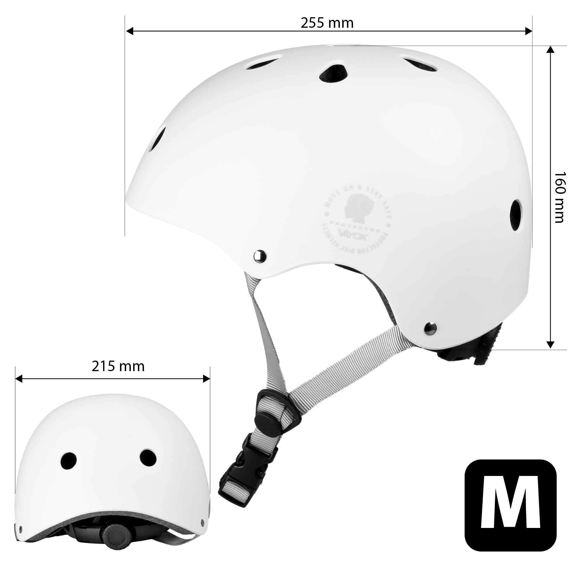 Biały kask Vayox o wymiarach 255x160mm, widok z przodu, rozmiar M.
