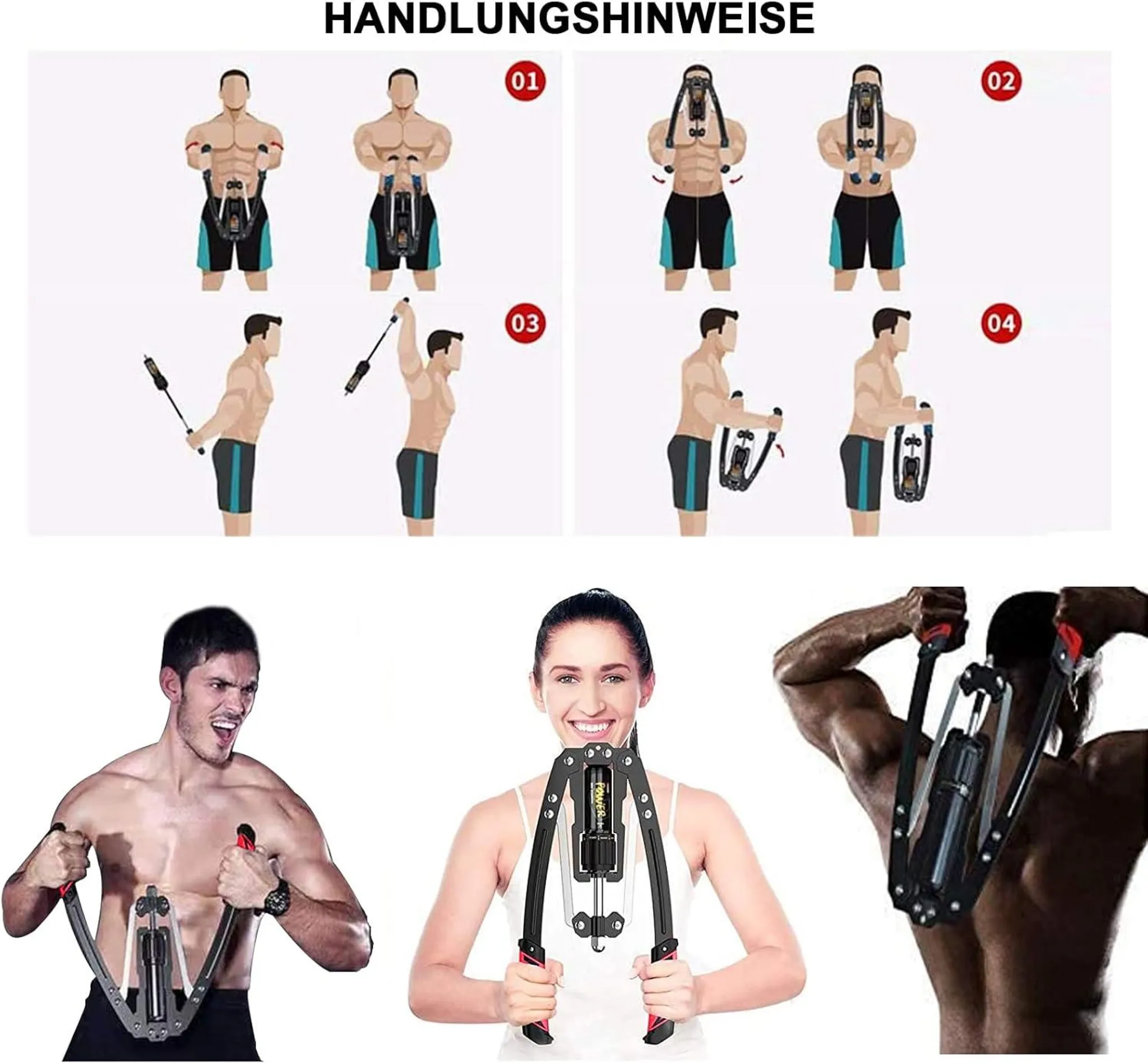 Fitnessgeräte und Anleitungen für Männer und Frauen.