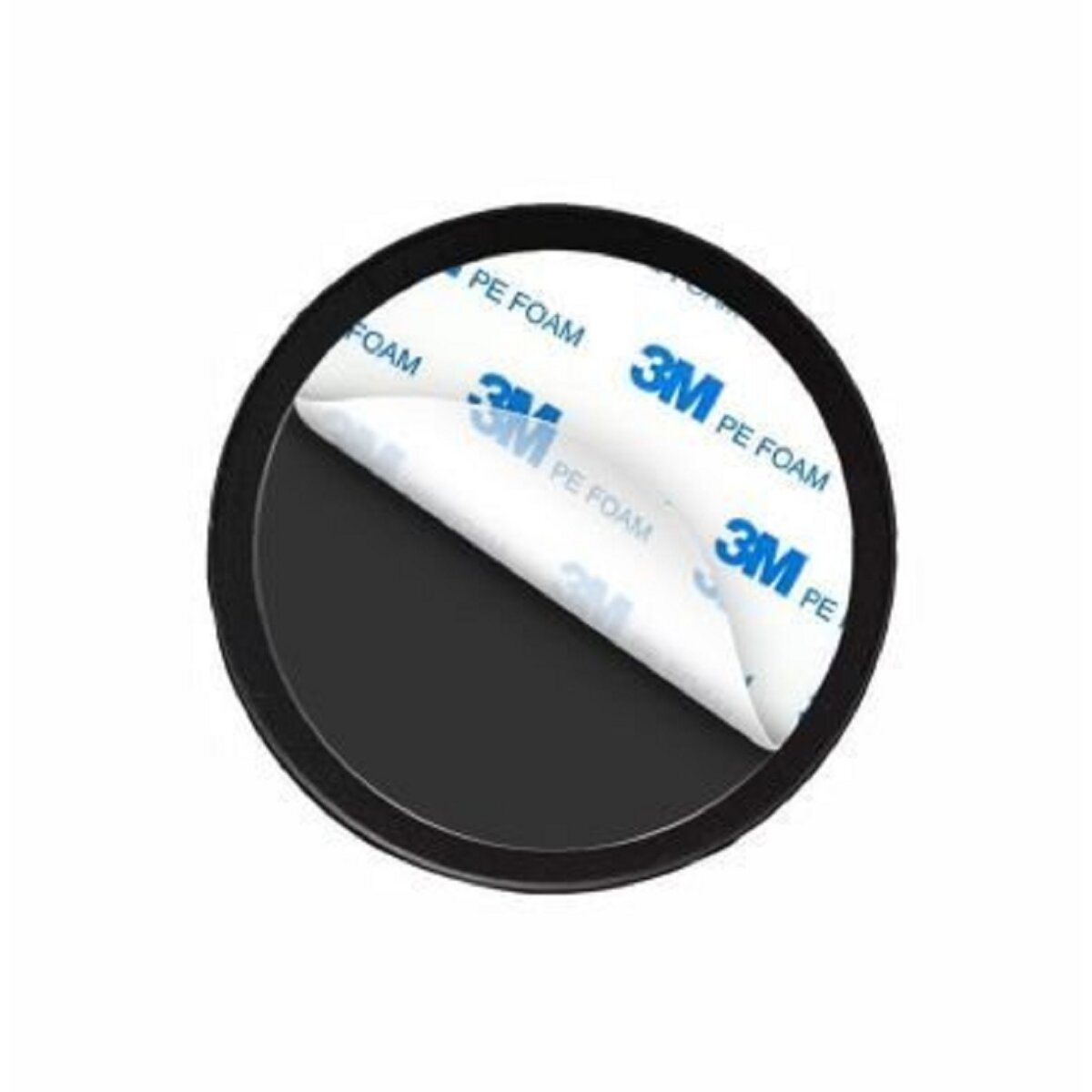 Runde schwarze Scheibe mit abziehbarer Schutzfolie und 3M PE-Schaum-Aufdruck.