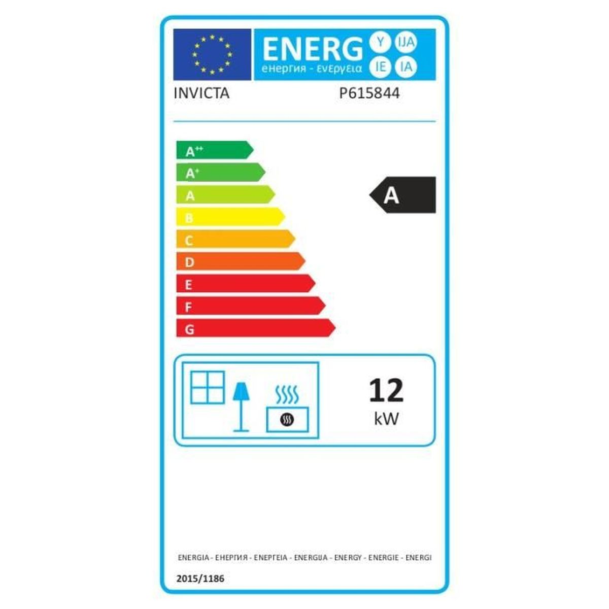Energieeffizienzlabel von Invicta, Klasse A, 12 kW Leistung.