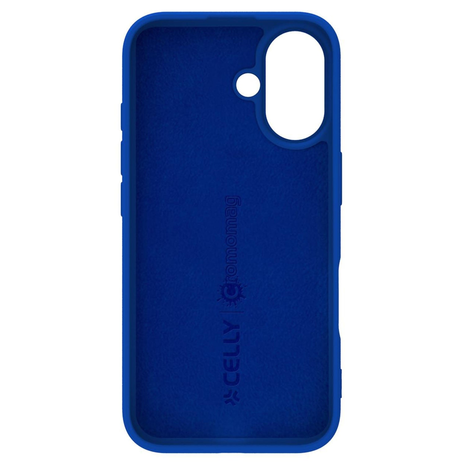Custodia blu per telefono con foro fotocamera e logo CELLY.