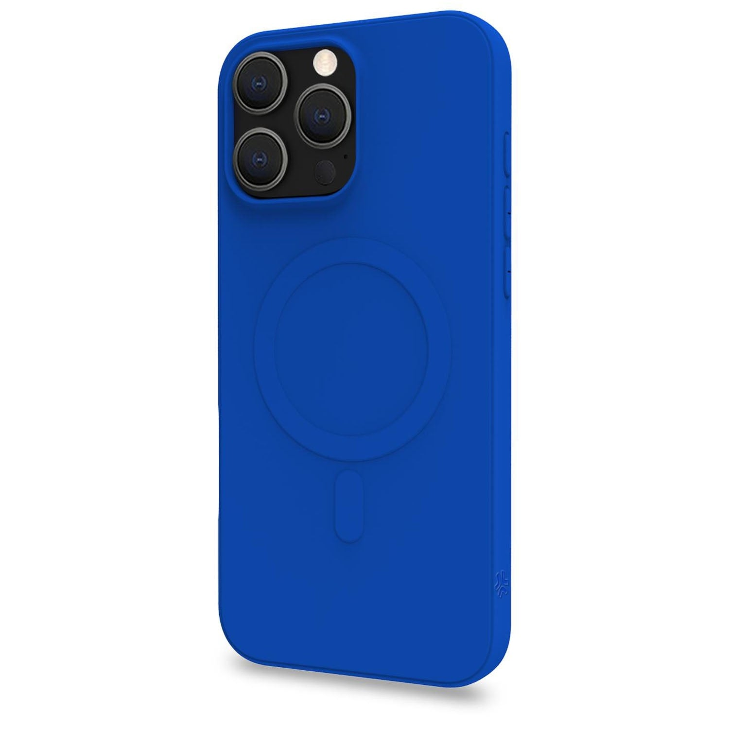 Custodia blu per telefono con ritaglio fotocamera e cerchio magnetico.