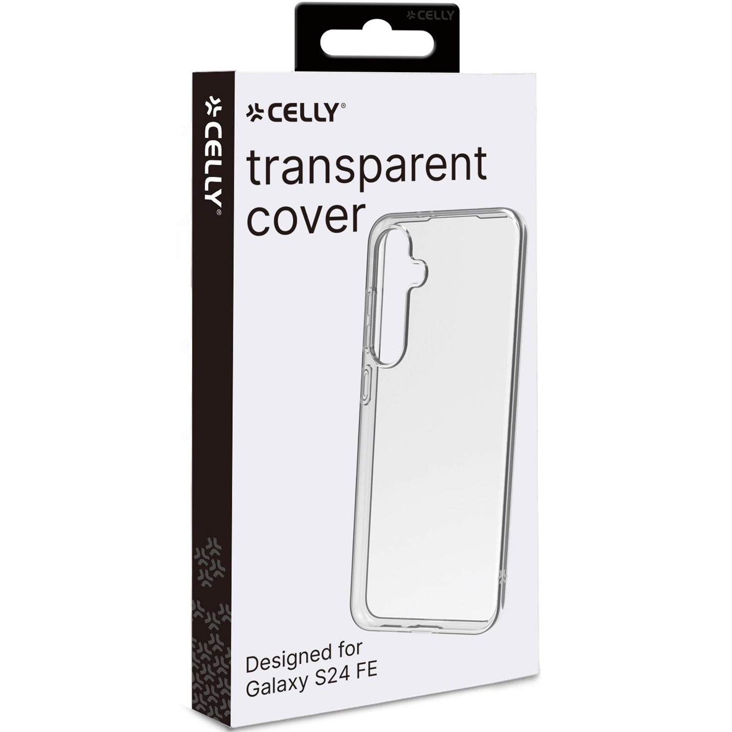 Embalaje para una funda de teléfono transparente para Galaxy S24 FE.