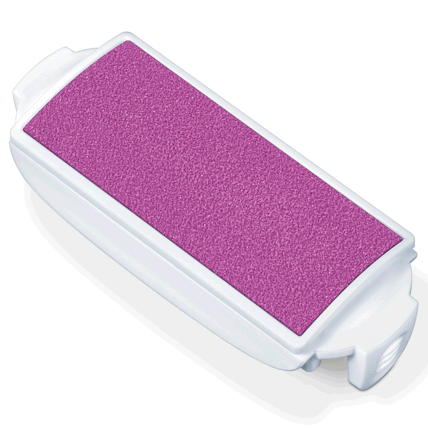 A white electric callus remover with a purple roller head.