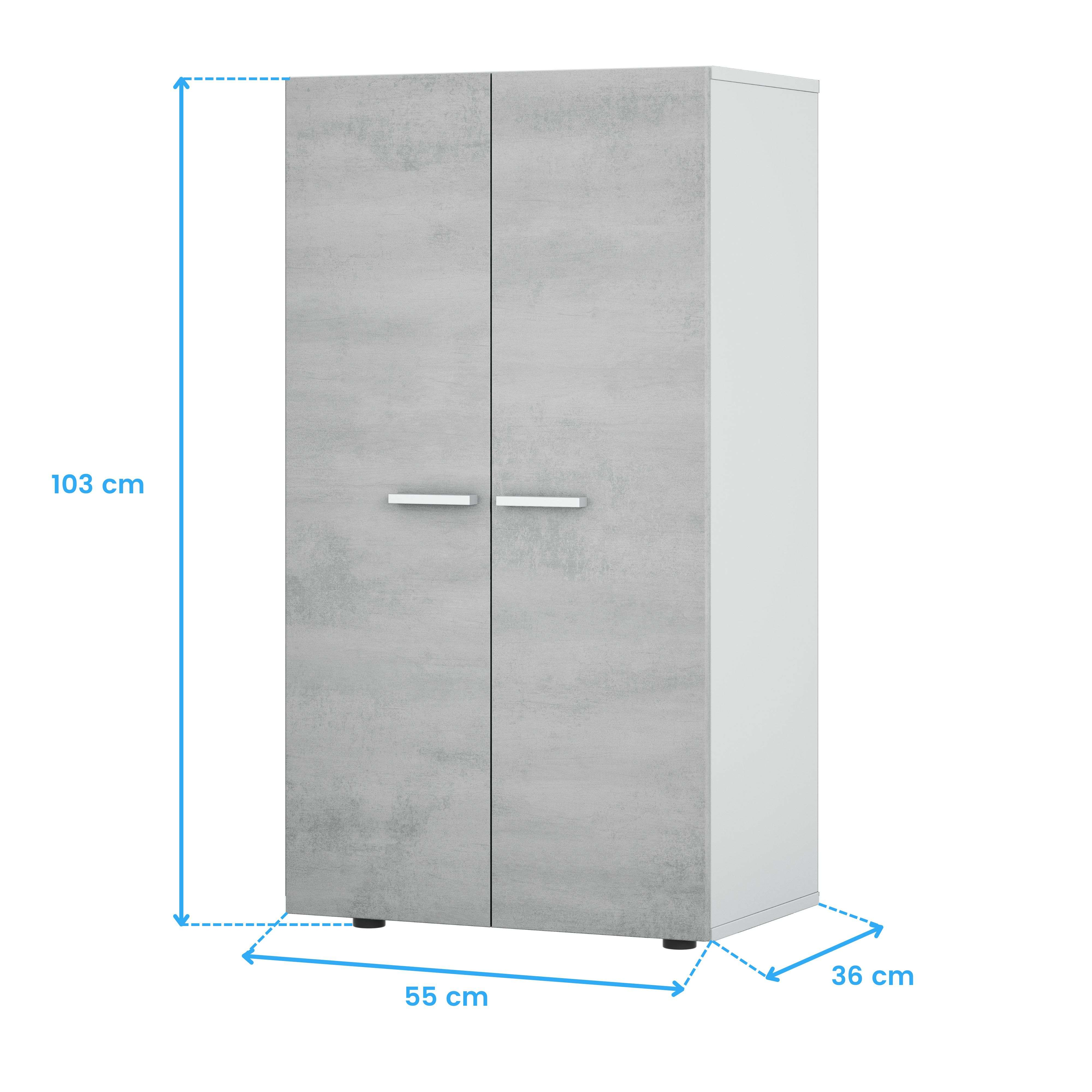 Armario gris con dos puertas, dimensiones 103x55x36 cm.