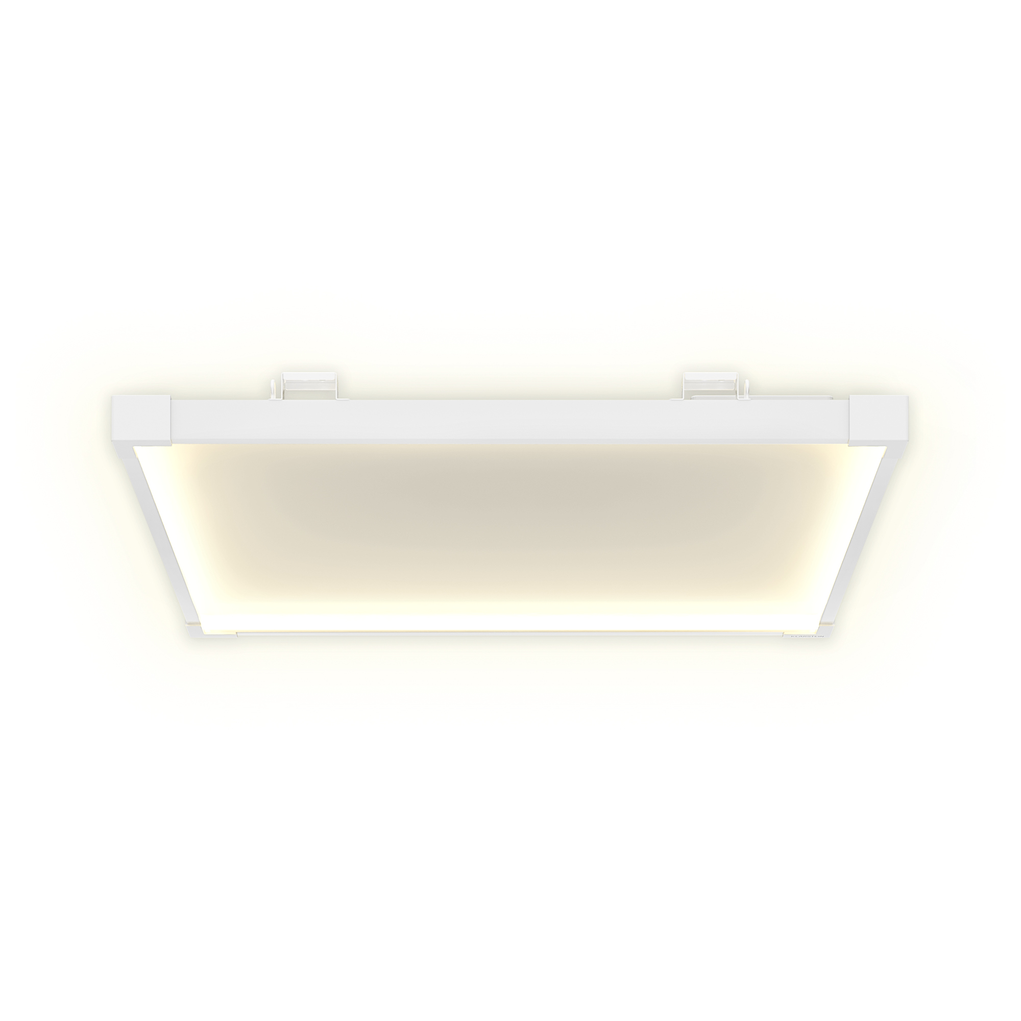 Ein weißes, rechteckiges LED-Panel mit warmem, gelblichem Licht.